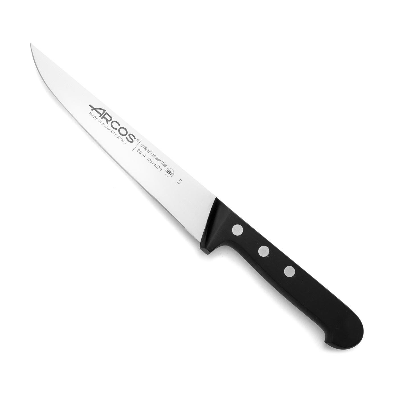 Arcos Serie Universal - Cuchillo Cocina Acero Inoxidable Nitrum 7" - Mango Negro Polioximetileno (POM) - Diseño para Uso Diario con Comodidad y Durabilidad