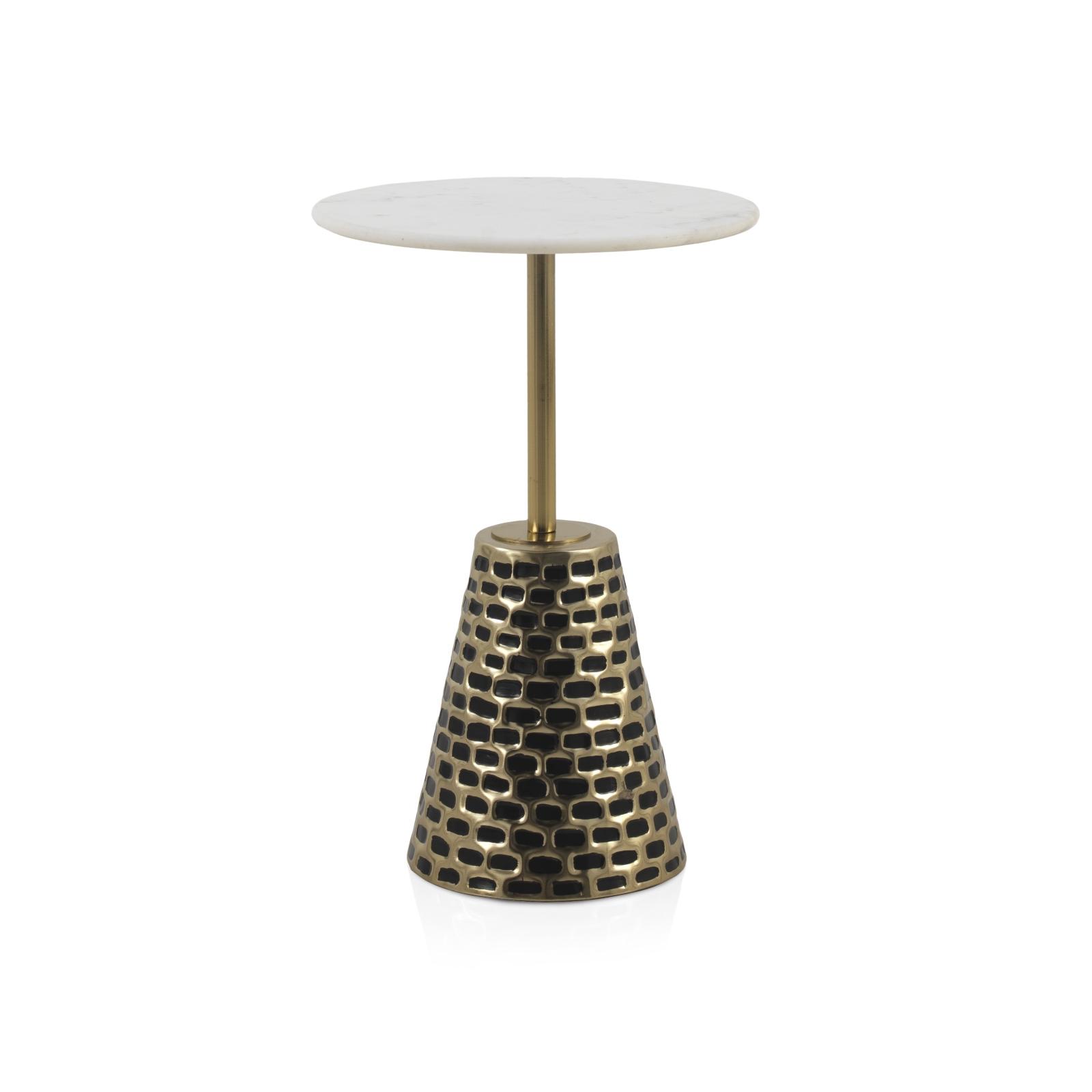 Mesa Auxiliar Con Base De Metal Oro Antique Y Sobre De Marmol Blanco El mejor complemento para tu hogar. Fijalo