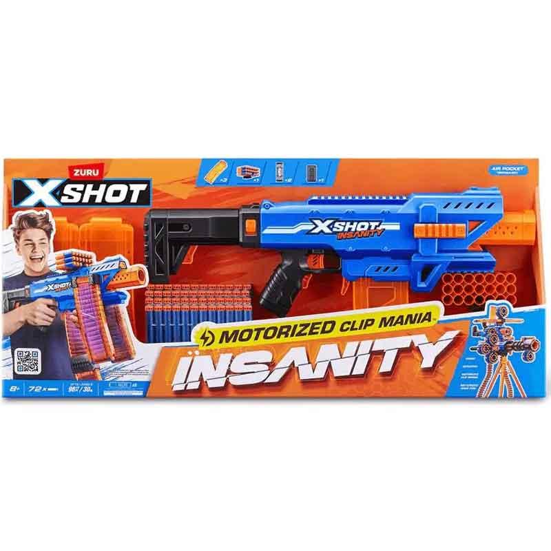 Pistola Zuru X-Shot Insanity Clip Motorizada con 3 Cargadores y 72 Dardos ZURU