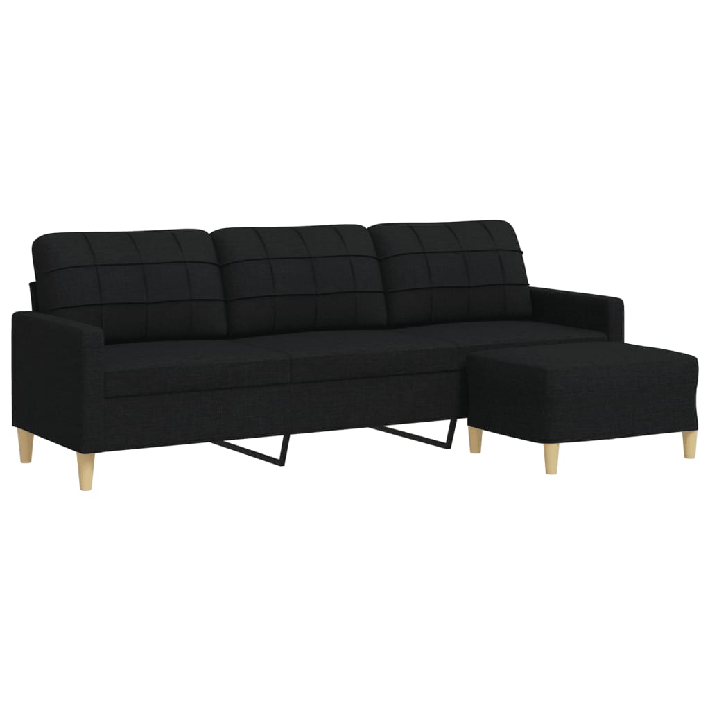 vidaXL Sofá de 3 plazas con taburete de tela negro 210 cm