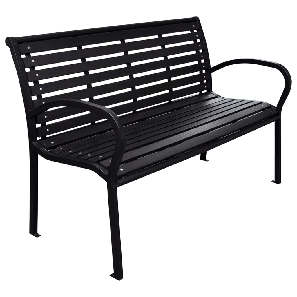 vidaXL Banco de jardín acero y WPC negro 116 cm