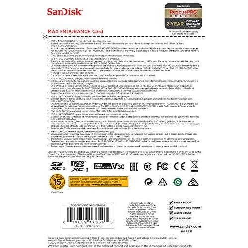 Sandisk MAX Endurance Tarjeta de Memoria Microsdhc 256GB para Videovigilancia y Control del Hogar con Adaptador SD