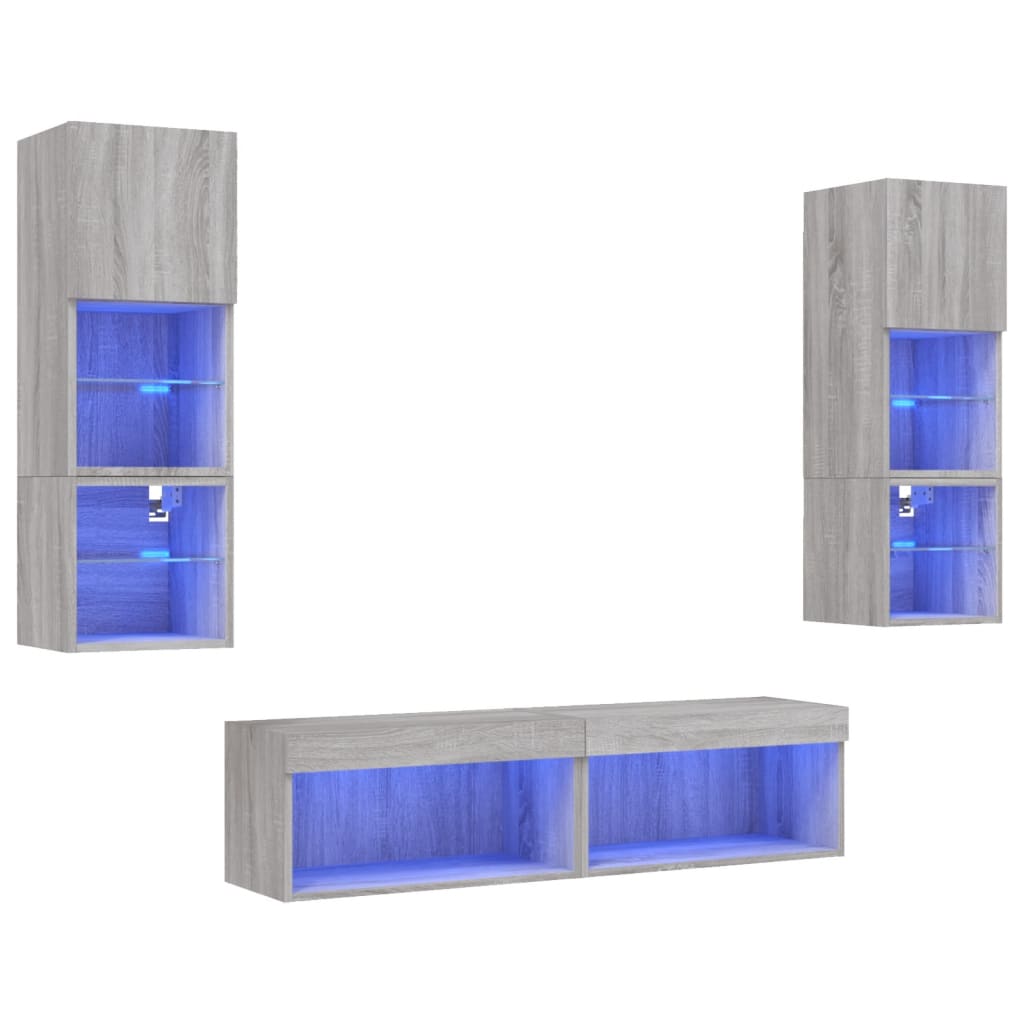Vidaxl Mueble de TV de Pared con LED 6 Piezas Madera Ingeniería