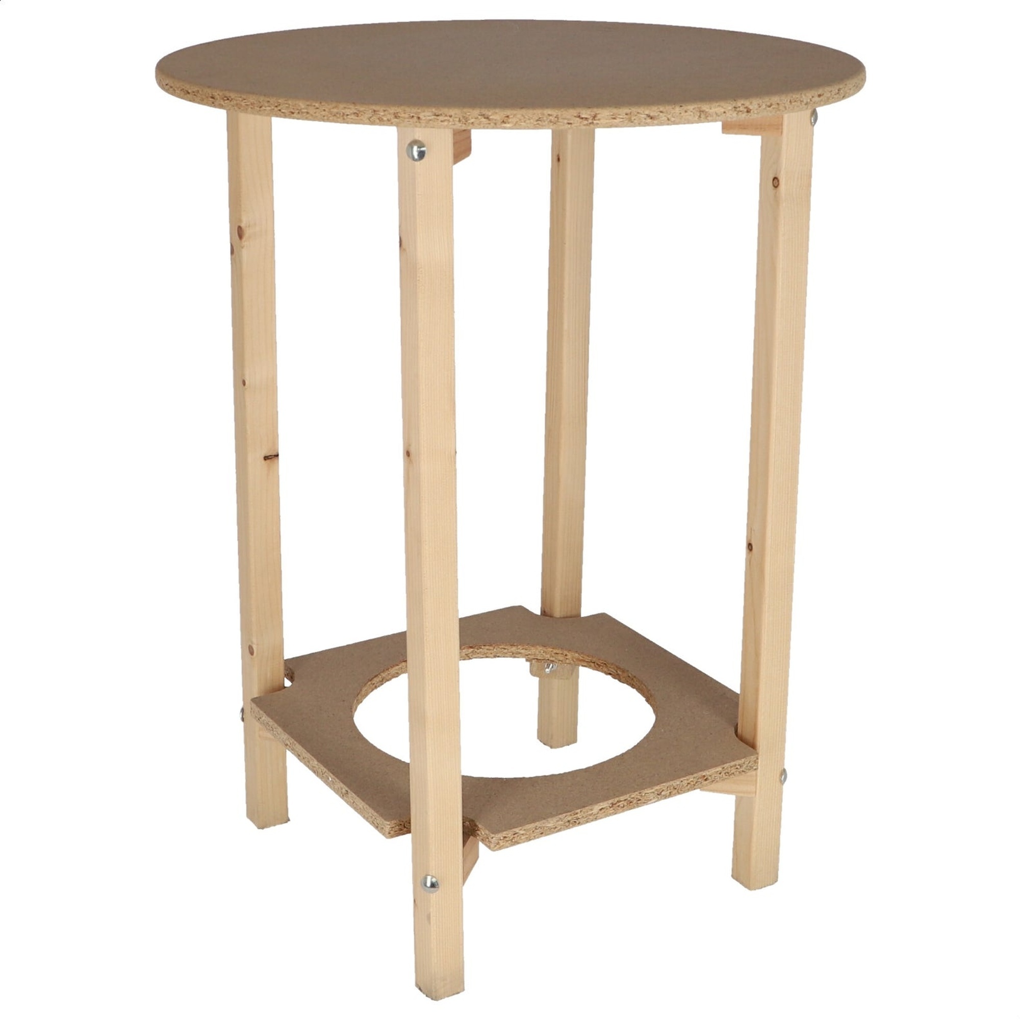 Wellhome Mesa Camilla Redonda de Madera de Pino Sin Barniz 90x90x75 Cm