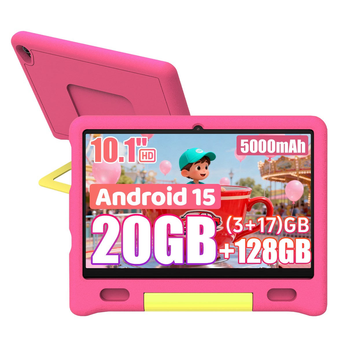 JENBIZZ KT1026 Tableta infantil de 10.1 pulgadas, Android 15, HD 1280×800, 20GB+128GB, 5MP+8MP, Azul/Rosa