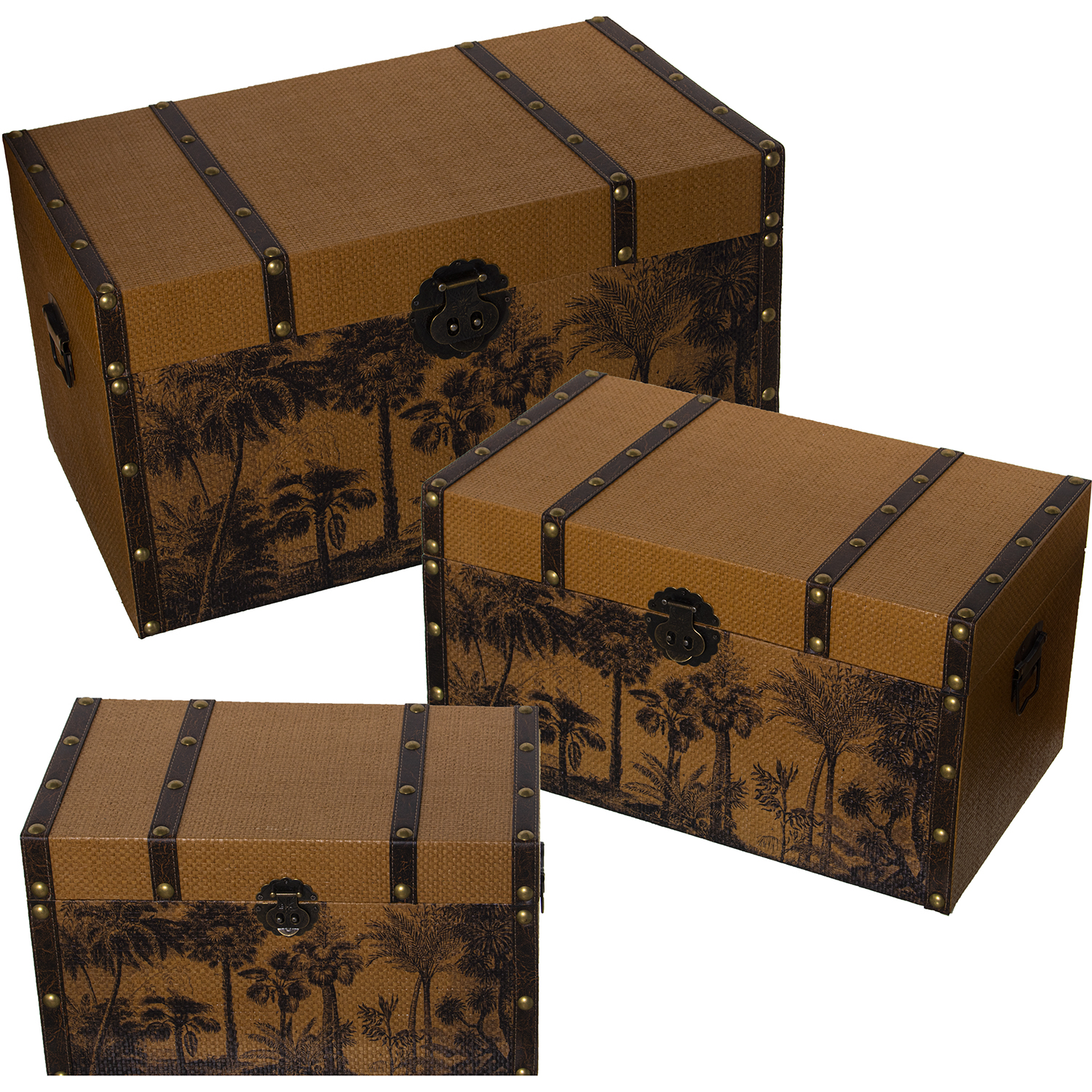 Set 3 baules madera dm y ratanpalmeras 65x38x35 y 55x32x30 y 45x26x25cm