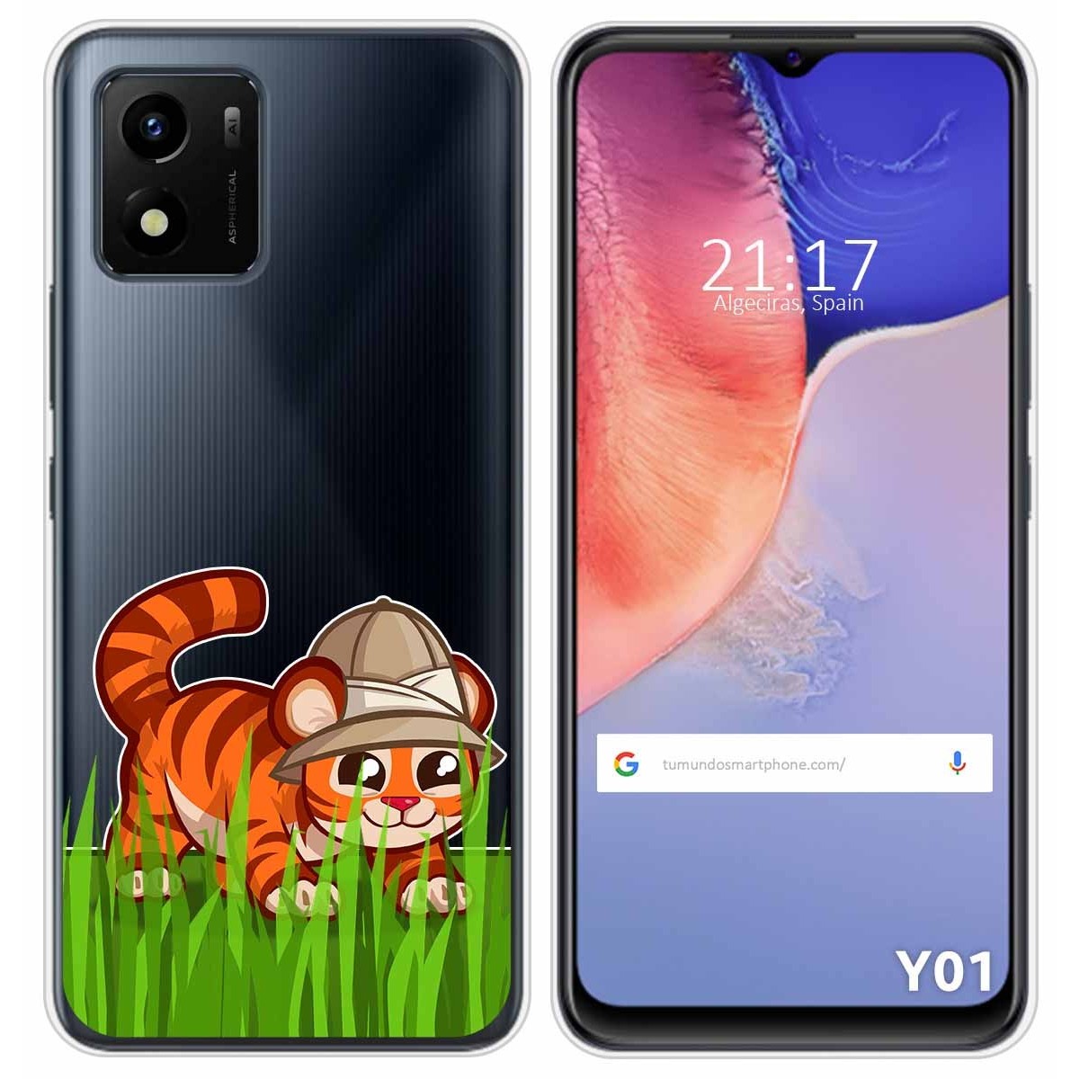 Funda Silicona Transparente para Vivo Y01 diseño Tigre Dibujos
