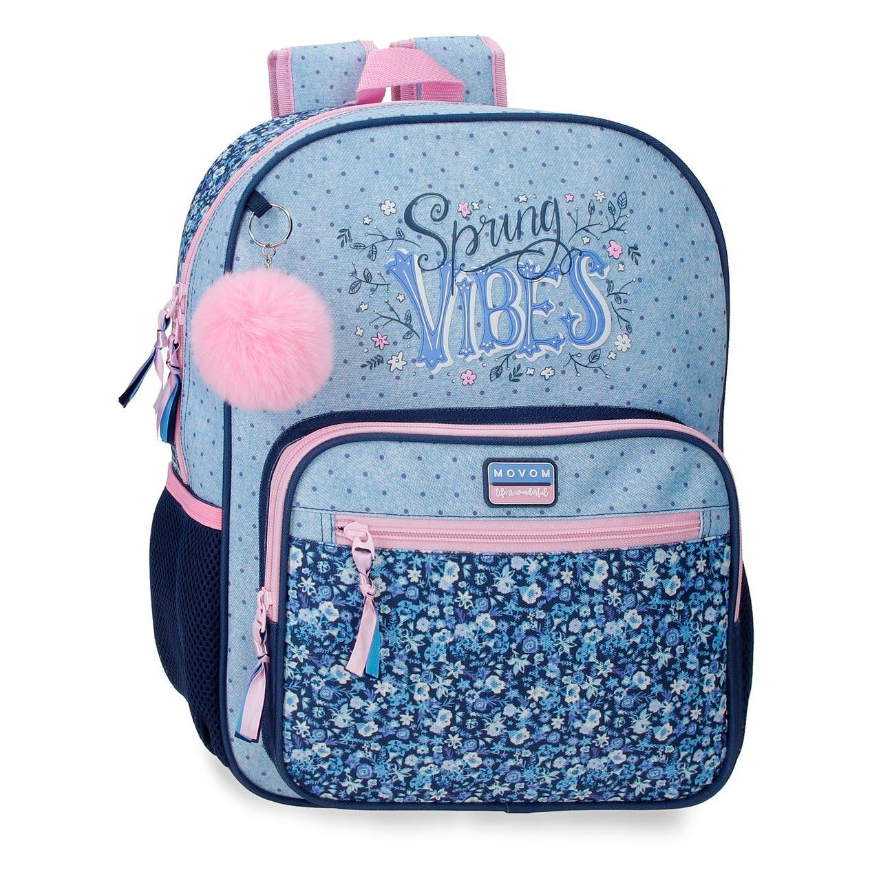 Mochila escolar adaptable a carro Movom Spring Vibes 30x38x12cm Marino