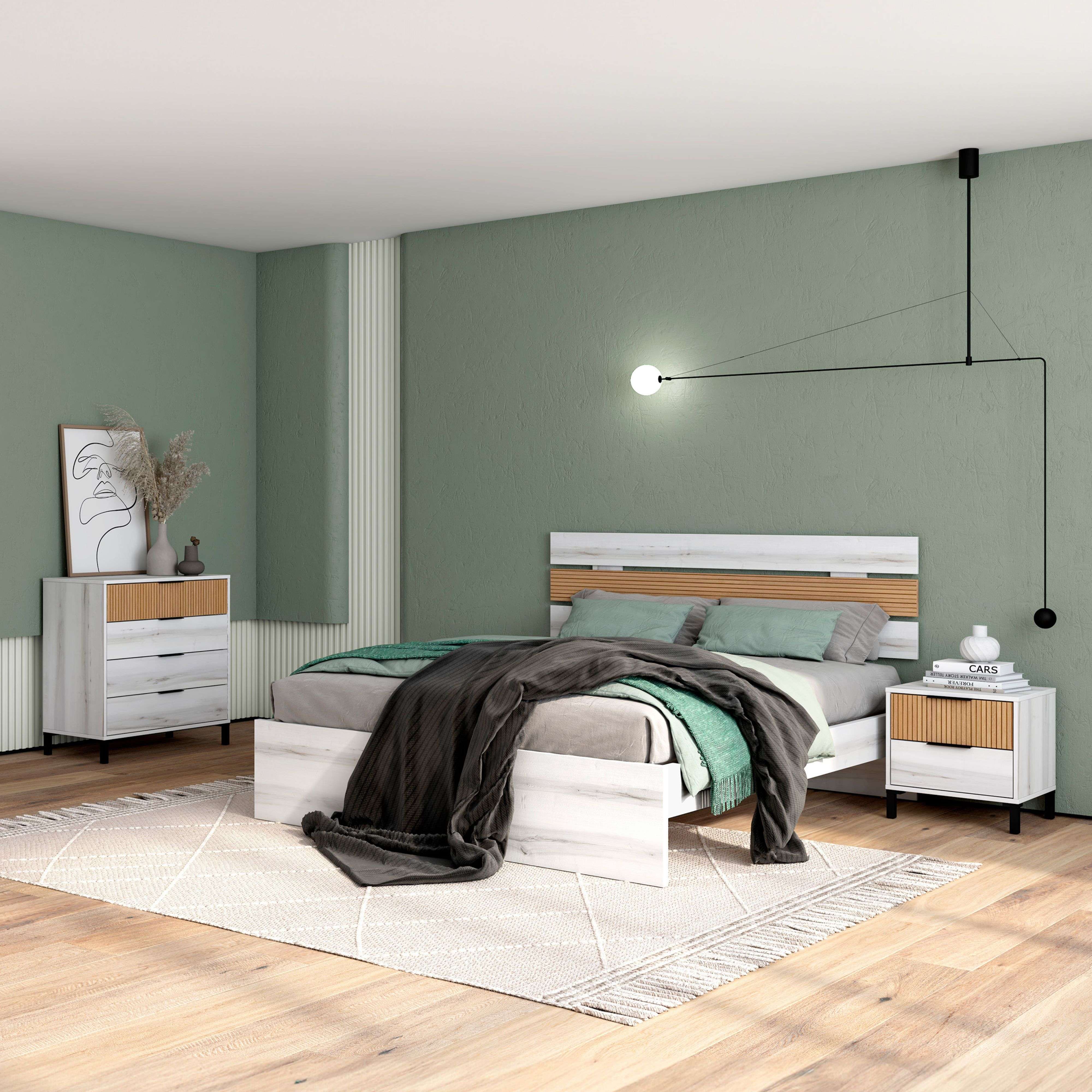 Miroytengo Pack Muebles Dormitorio Matrimonio Arles Nórdicos Modernos Color Blanco Albo y Roble Rayado