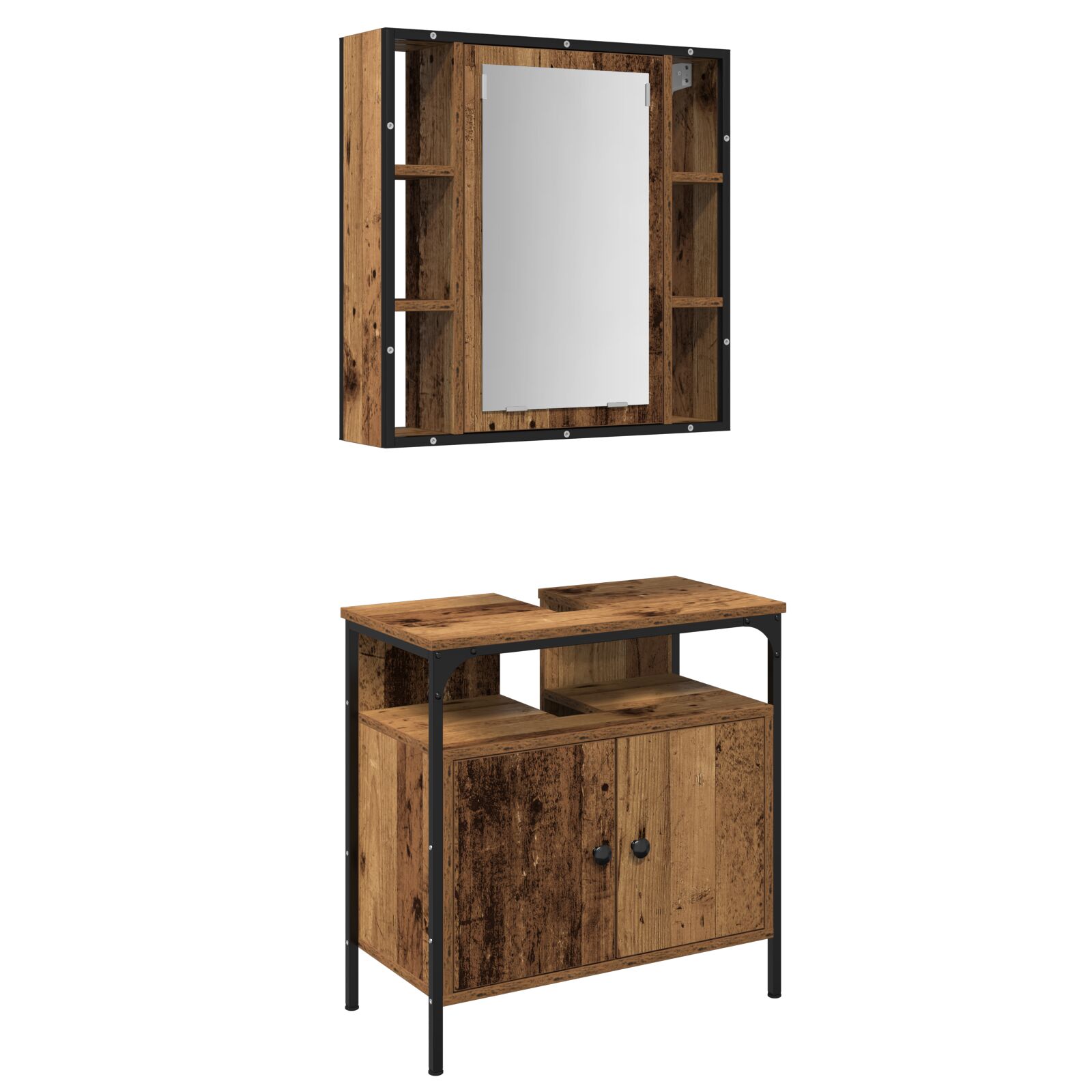 Set de Muebles de Baño de 2 Piezas de Madera Vieja y Madera Ingenierizada