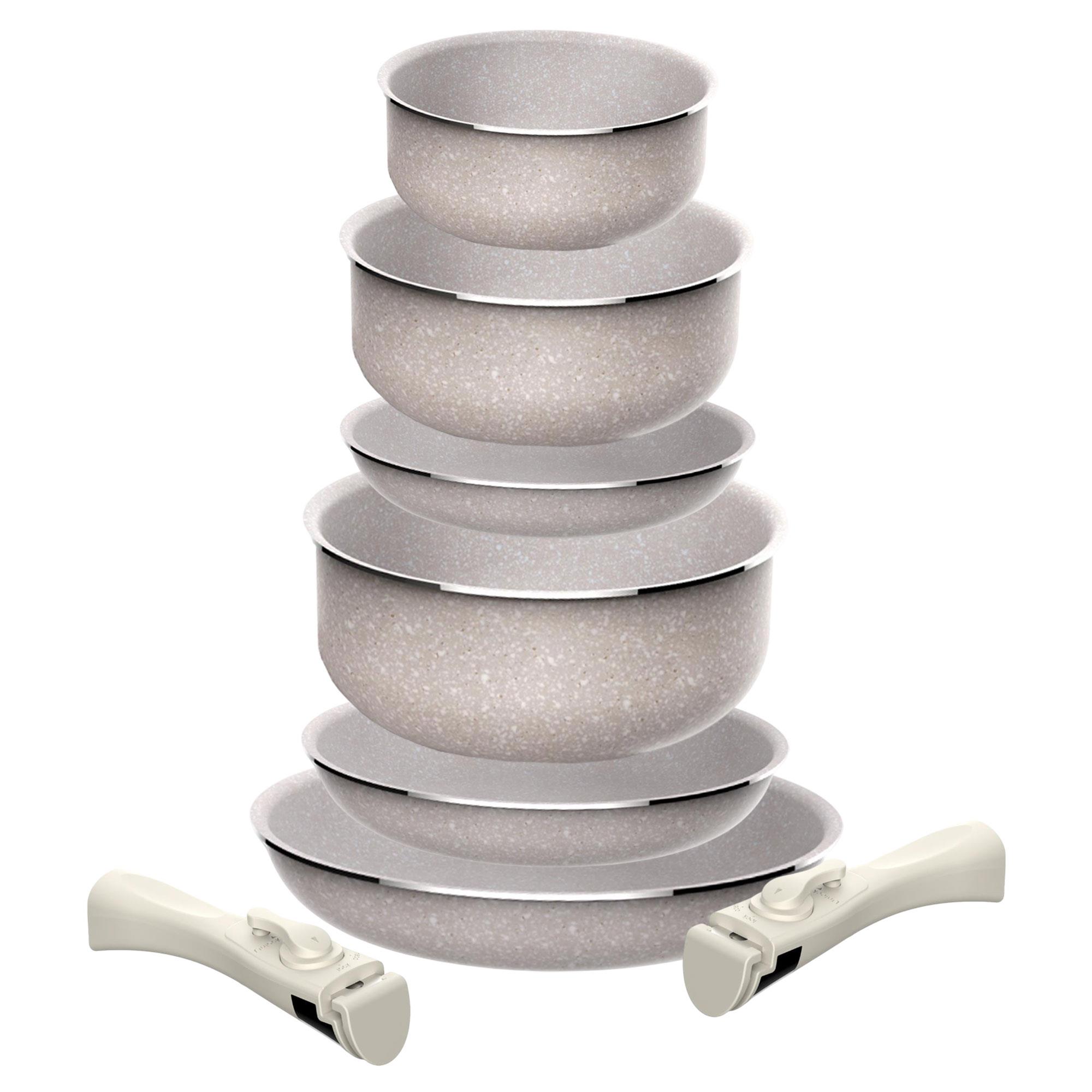 Juego de 6 pcs: 3 sartenes Ø18Ø20Ø24cm y 3 Cacerolas Ø16Ø18Ø20cm en aluminio prensado con revestimiento ILAG con 2 mangos extraibles