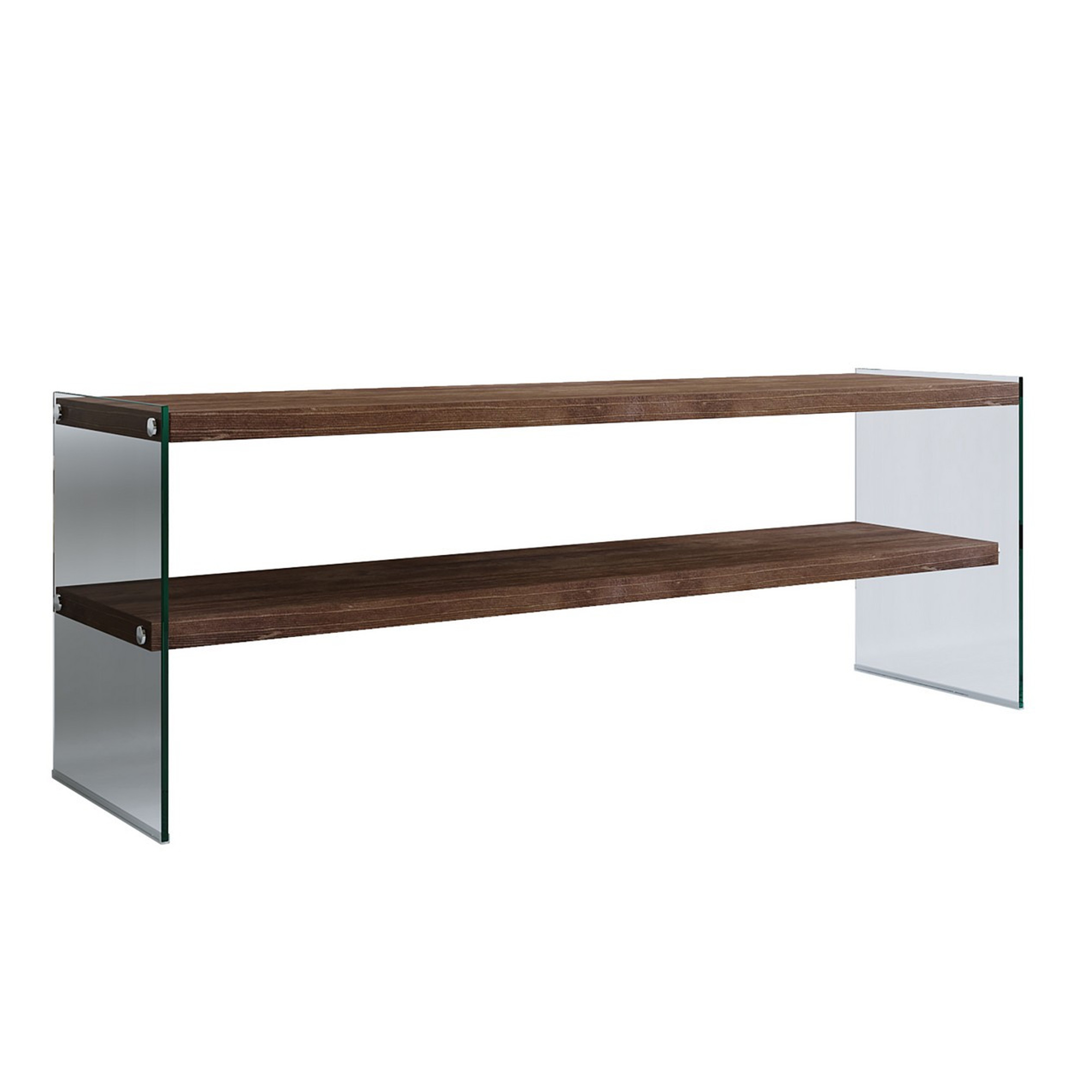 Mesa TV Wellhome de Pino Macizo con Estructura de Vidrio Templado y Varios Estantes