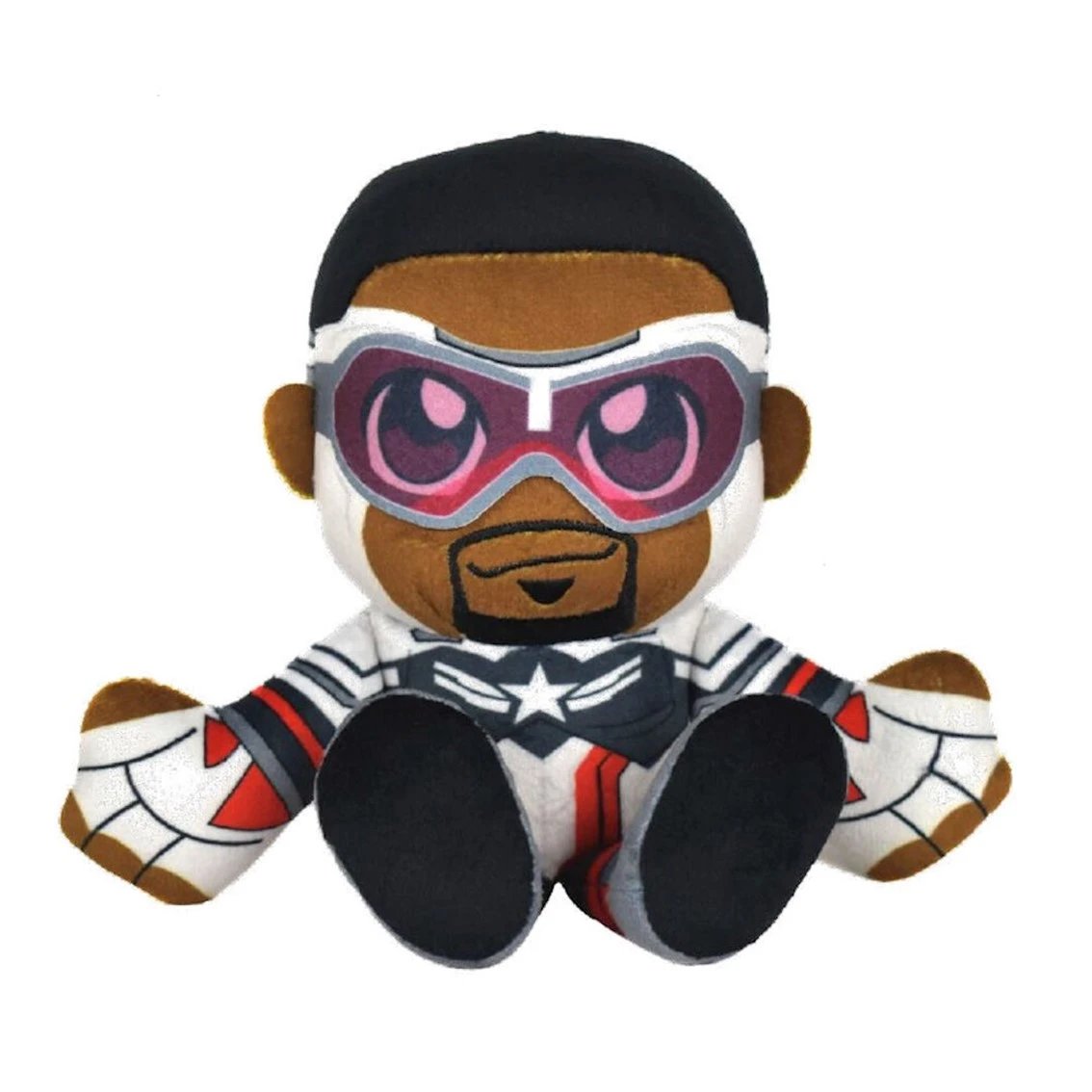 Uncanny Brands - Peluche Marvel Sam Wilson estilo chibi de felpa de poliéster, 15–16 cm, postura estable con contrapeso, ideal para coleccionistas y fans de Capitán América