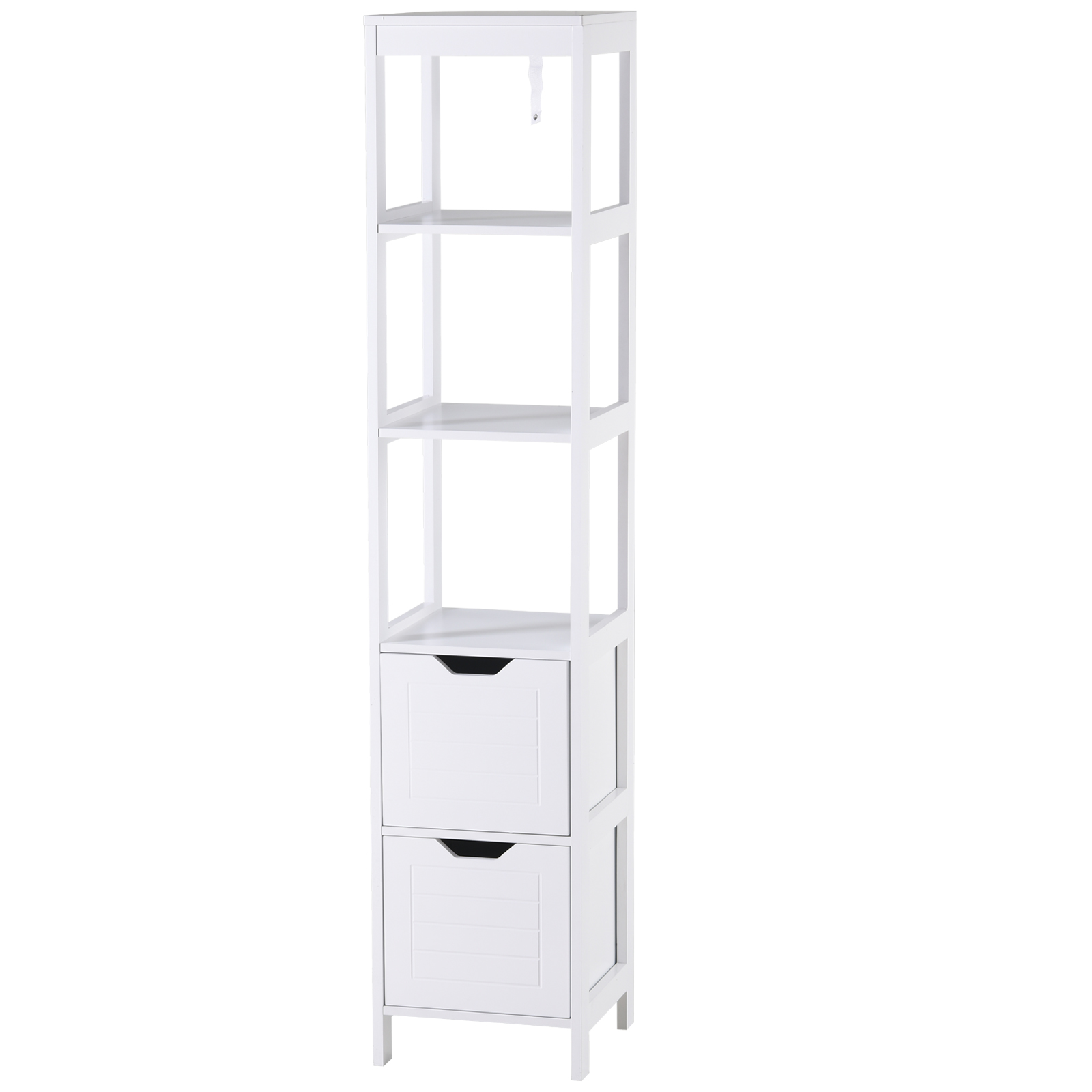kleankin Armario Alto de Baño Multiusos Mueble Columna Estantes Abiertos y Cajones de Almacenaje Diseño Antivuelco Blanco