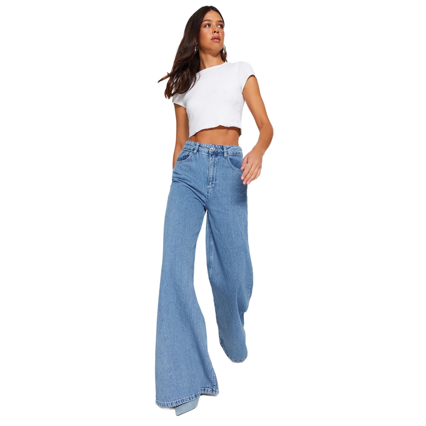 Trendyol Mujer Azul Vaqueros De Mezclilla - Ajuste Perfecto Talla 38