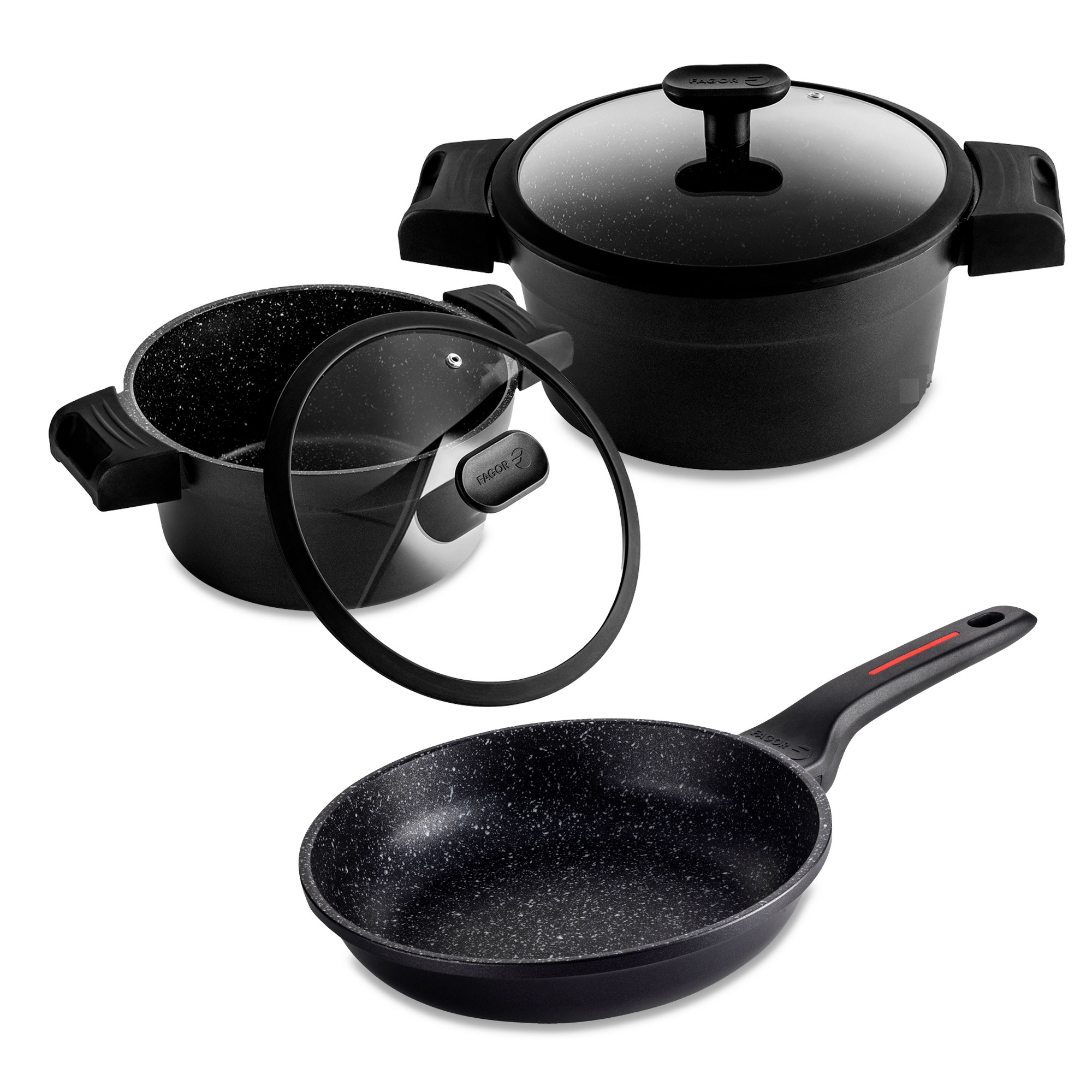 FAGOR Alutherm Batería Cocina Inducción 5 Piezas, Antiadherente sin PFOA, Aluminio Fundido, Cazuelas Sartenes, , Negro