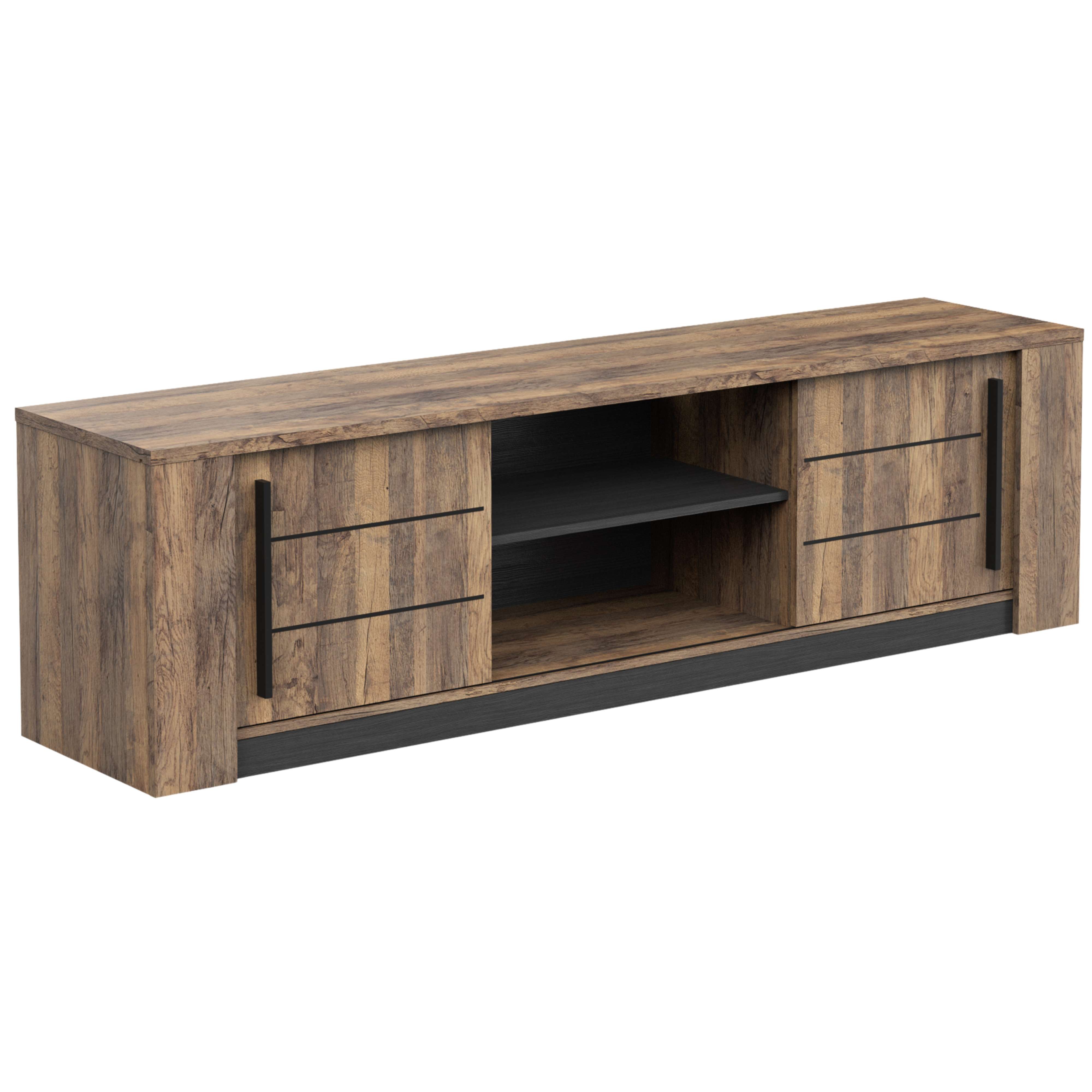 Miroytengo Mueble Tv Salón Mónaco Puertas Correderas Roble Saloon y Negro Estructurado 185 cm
