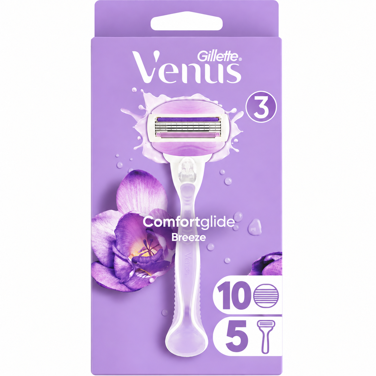 Gillette Venus Comfortglide Breeze, Maquinilla De Mujer, 5 Mangos + 10 Recambios, 3 Hojas, Para Una Depilación Suave, Apurada Y Duradera
