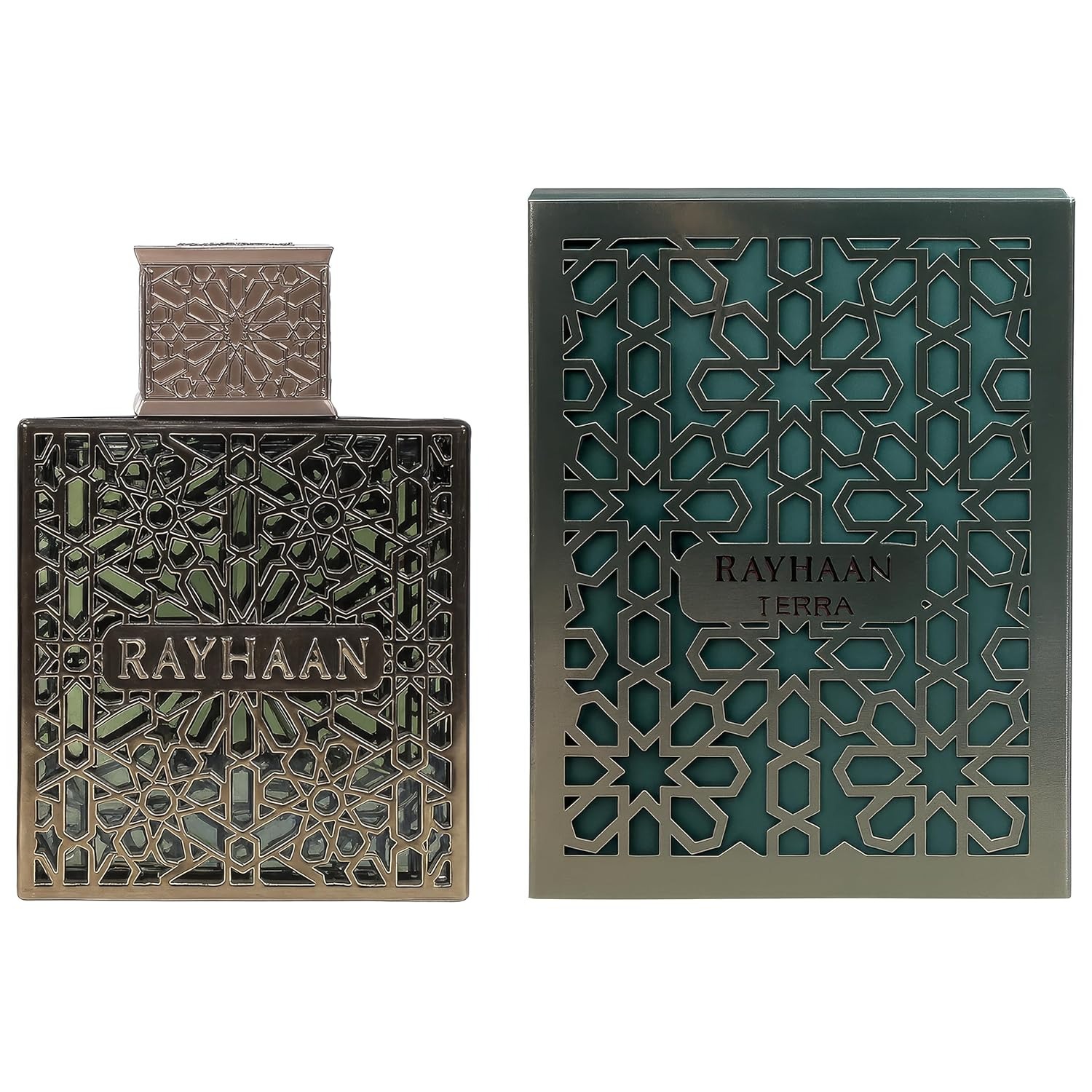 Rayhaan Terra 100ml Eau de Parfum Hombre - Perfume Árabe Oriental Especiado | Cardamomo Azafrán Oud Incienso Ámbar Vainilla | Larga Duración