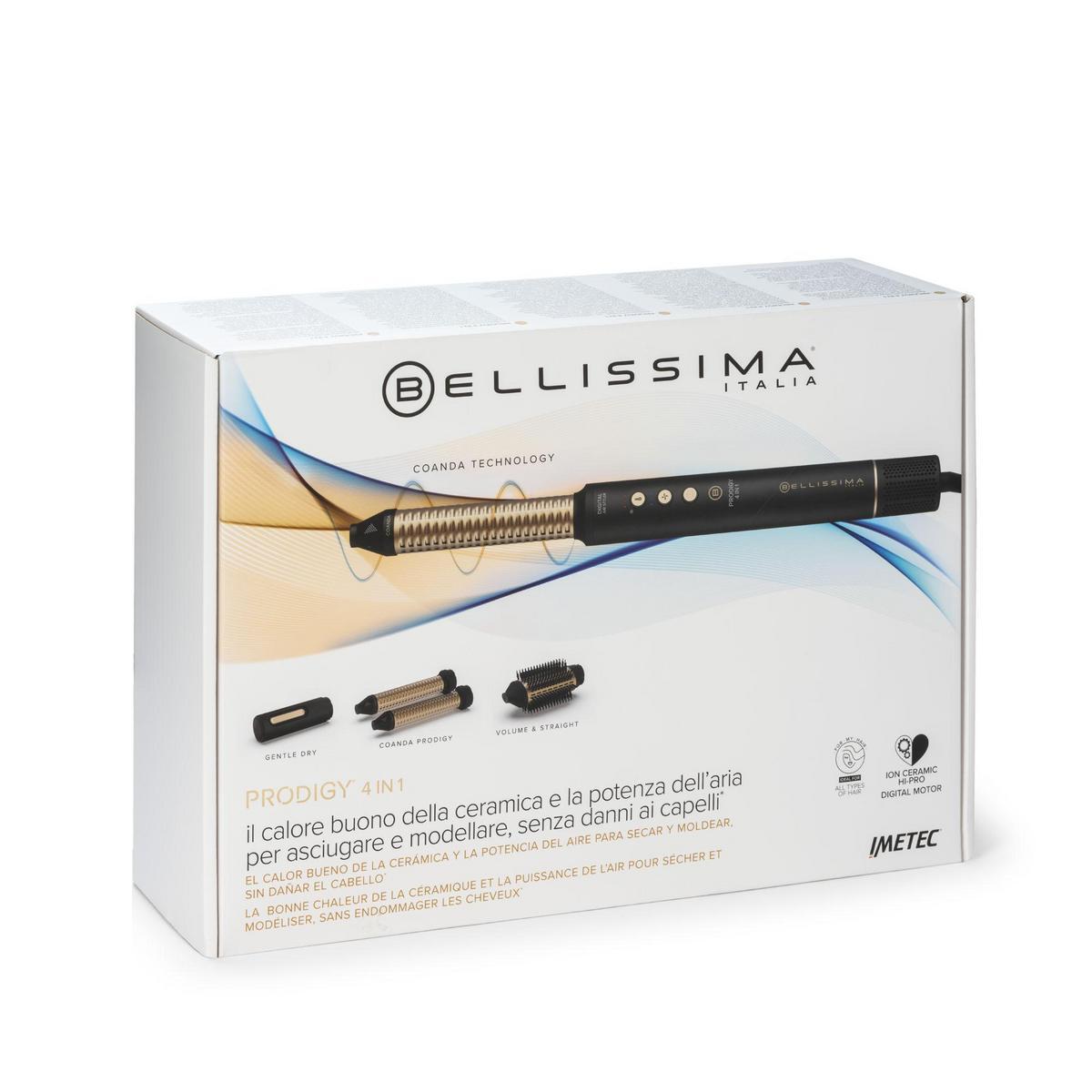 Bellissima Prodigy 4 in 1 - Moldeador de Aire Caliente, 1200 W, Tecnología Coanda, Control del Calor, 3 Niveles Temperatura/Velocidades, Aire Frío, Ondas y Rizos Definidos