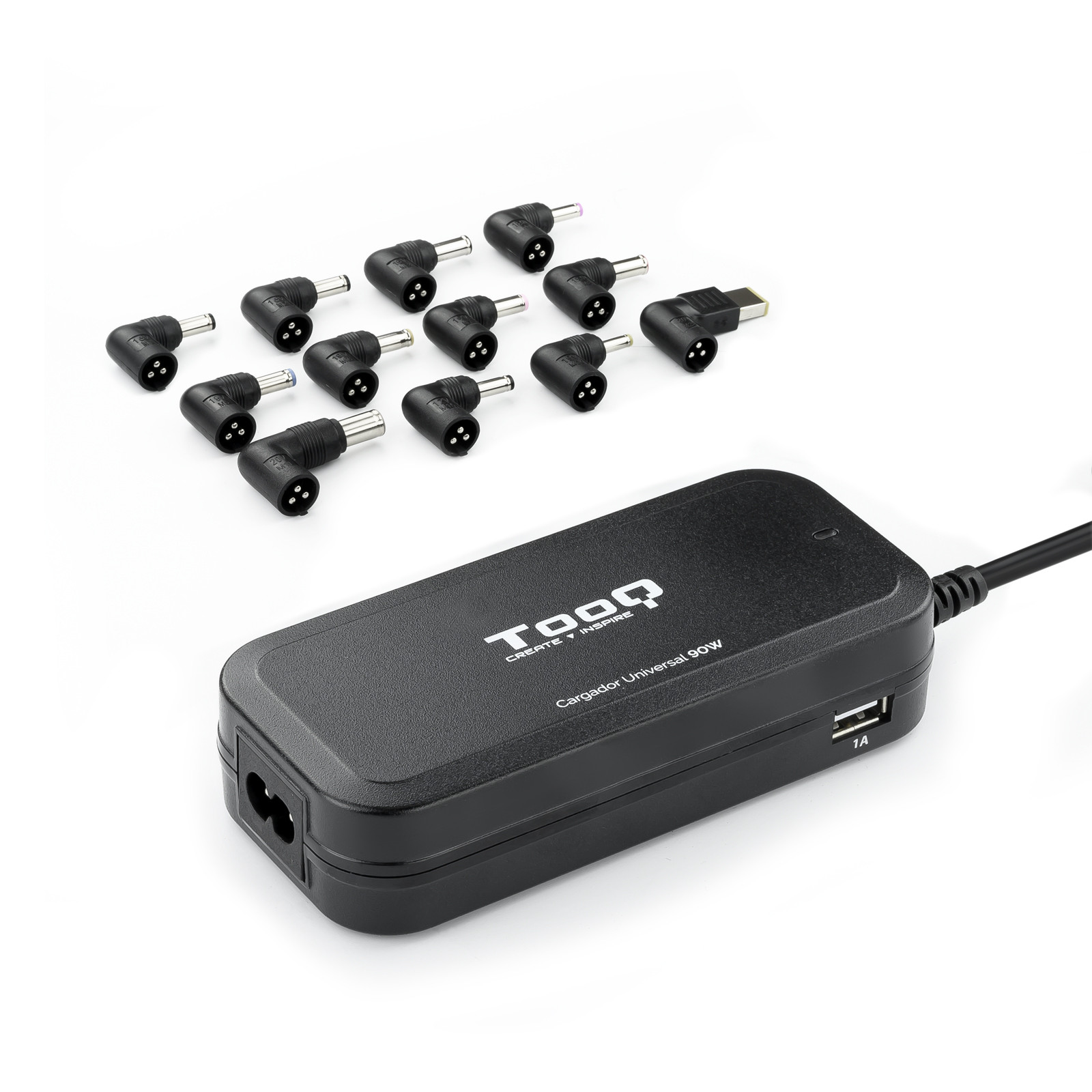 Tooq Cargador Automático Universal 90W con 12 Conectores Intercambiables y 2 Puertos USB