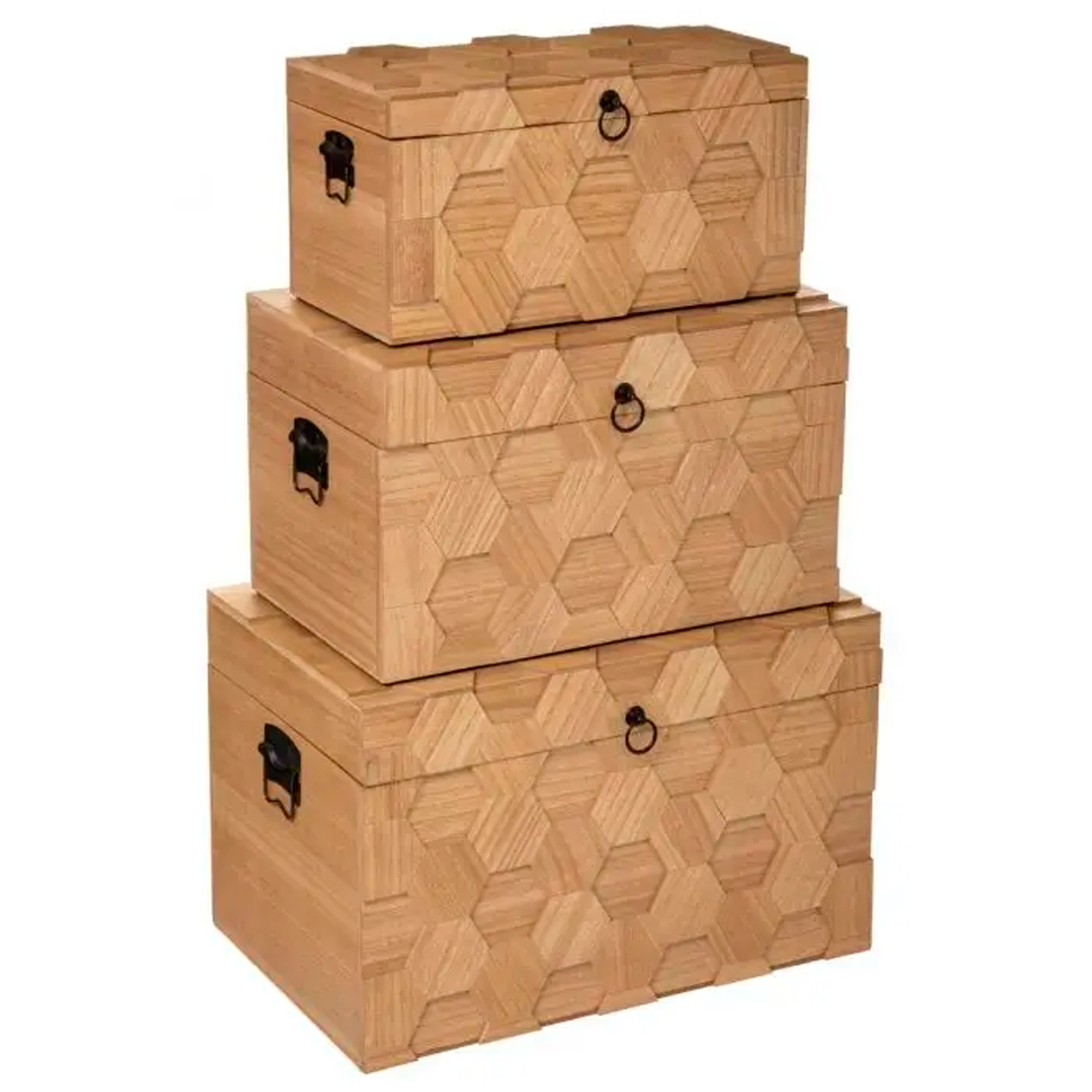 Juego de 3 Baúles de Madera con Asas Metálicas y Diseño Arty