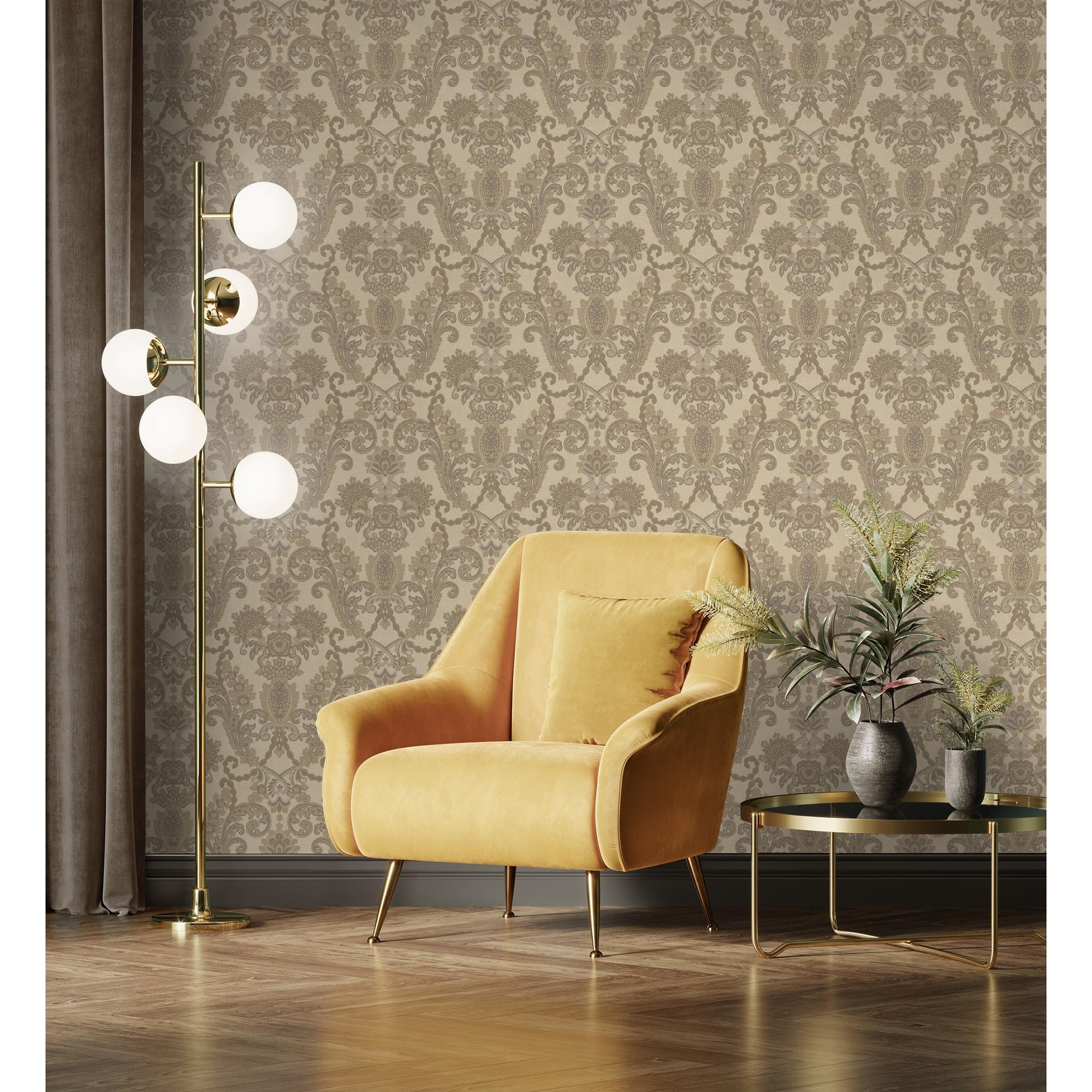 Papel pintado vinílico de damasco hindú efecto textura de tela tejida en relieve - Selim Imperial 676854 de GAULAN - Rollo de 10 m x 1,06 m