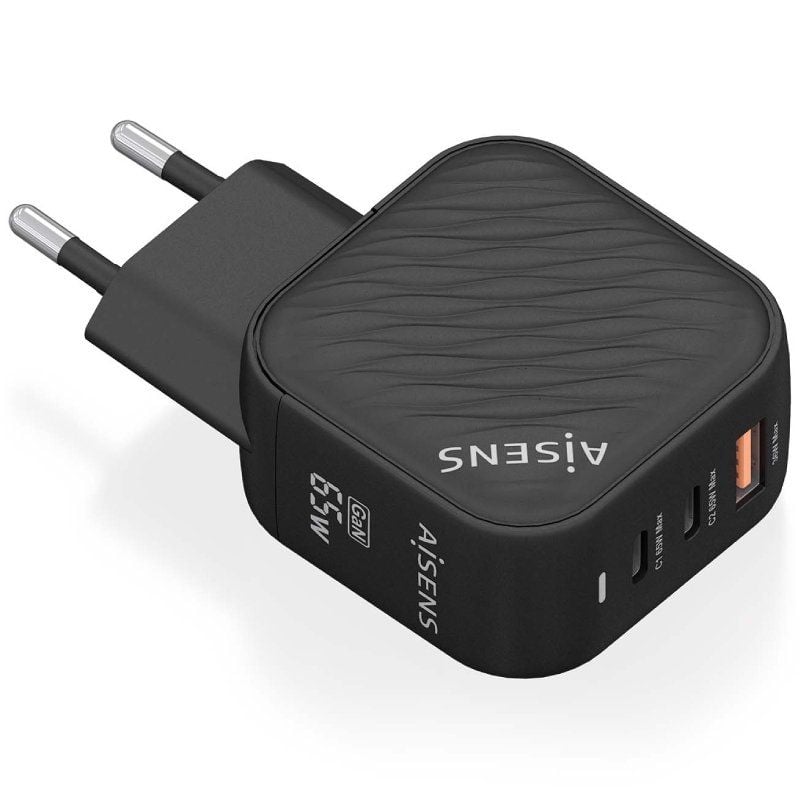 Cargador de pared aisens asch-65w3p027-bk/ 2xusb tipo-c/ 1xusb/ 65w