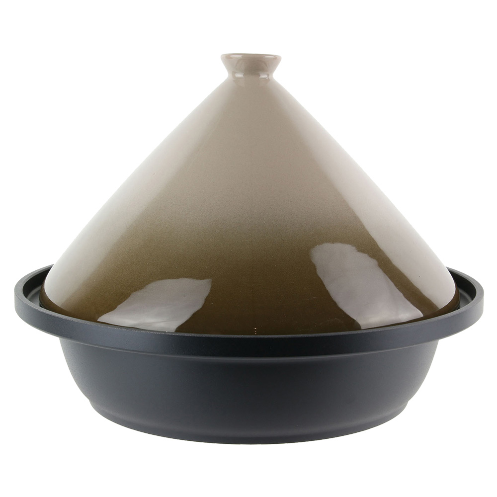 Tajine Hierro Fundido Antiadherente 28 cm, Inducción, Olla Tajín Marroquí  Tapa Cónica Cerámica, Berlinger Haus, Negro, , Granit Diamond