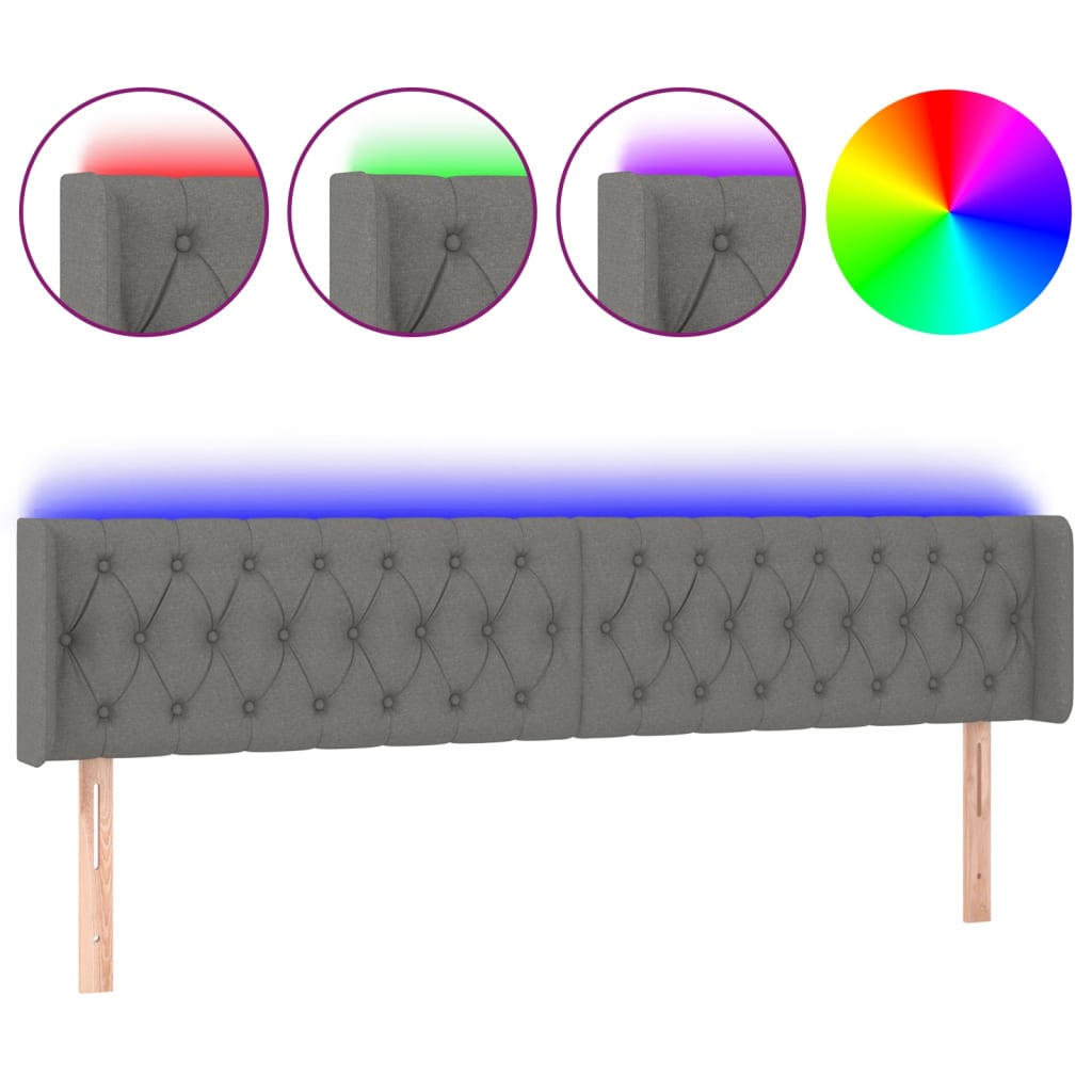 vidaXL Cabecero con LED de tela gris oscuro 183x16x78/88 cm