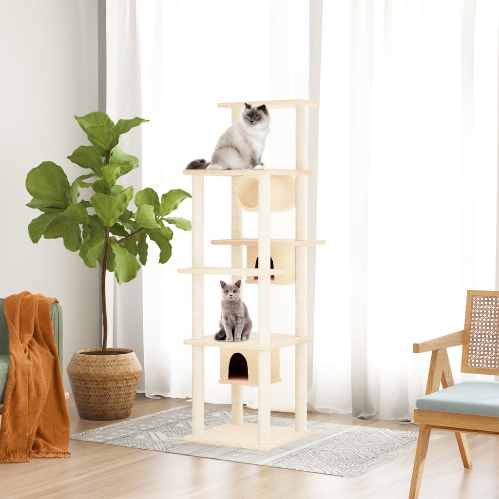 vidaXL Rascador para gatos con postes de sisal 169 cm torre para gatos Color Crema,  Gris claro,  Gris oscuro y mas