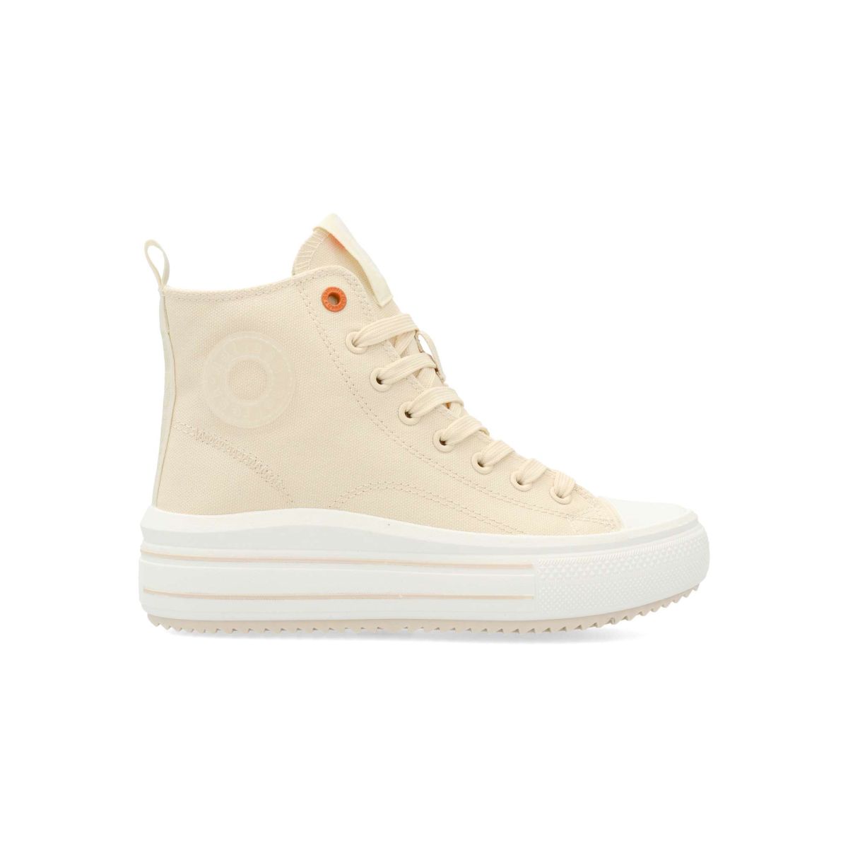 Refresh - Botines sneakers casual mujer con cremallera lateral y cordones, fabricados en textil, suela de goma antideslizante, color beige, certificados veganos