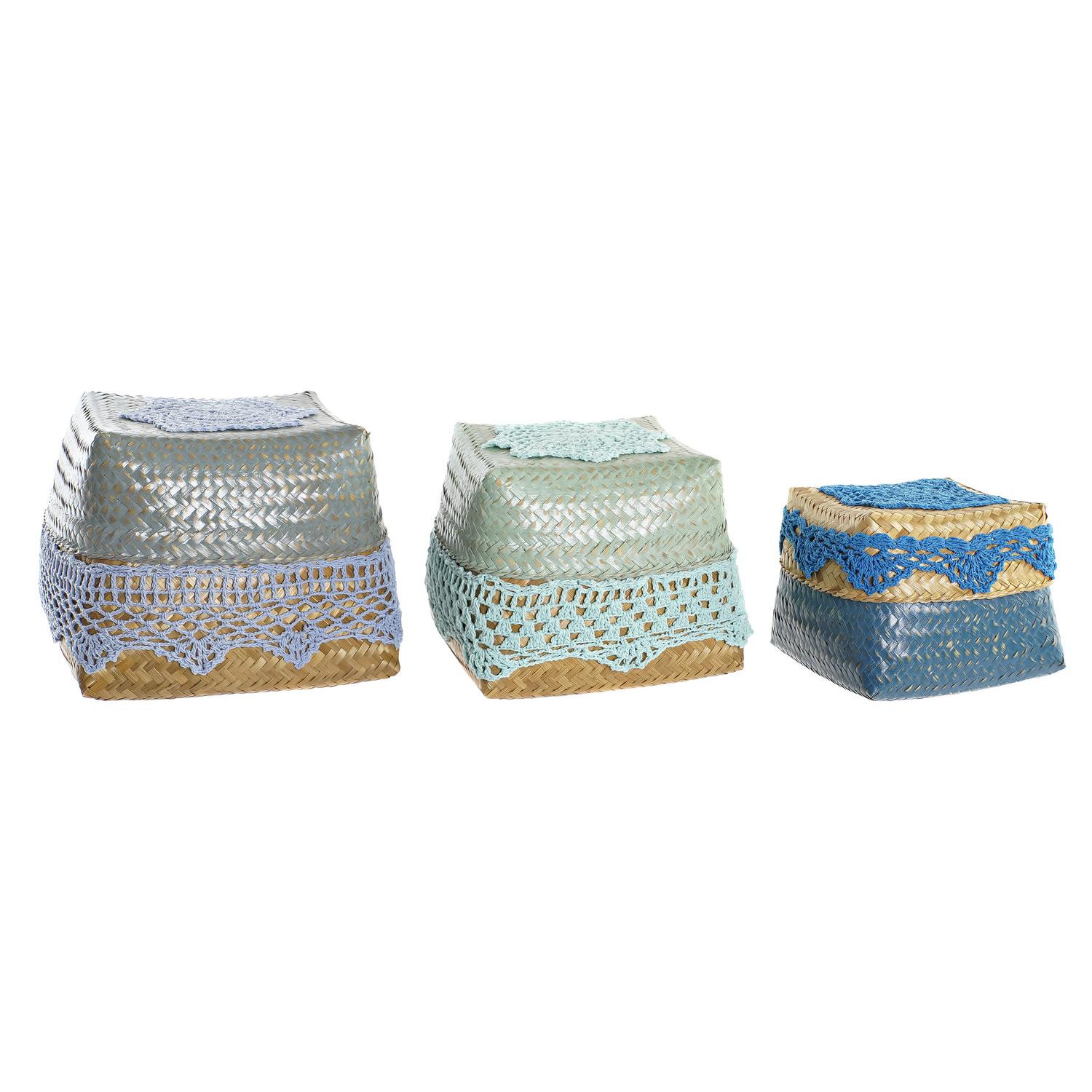CESTA SET 3 BAMBU ALGODON 22X27X27 AZUL DC199085 - EL MEJOR COMPLEMENTO PARA TU HOGAR FIJALO