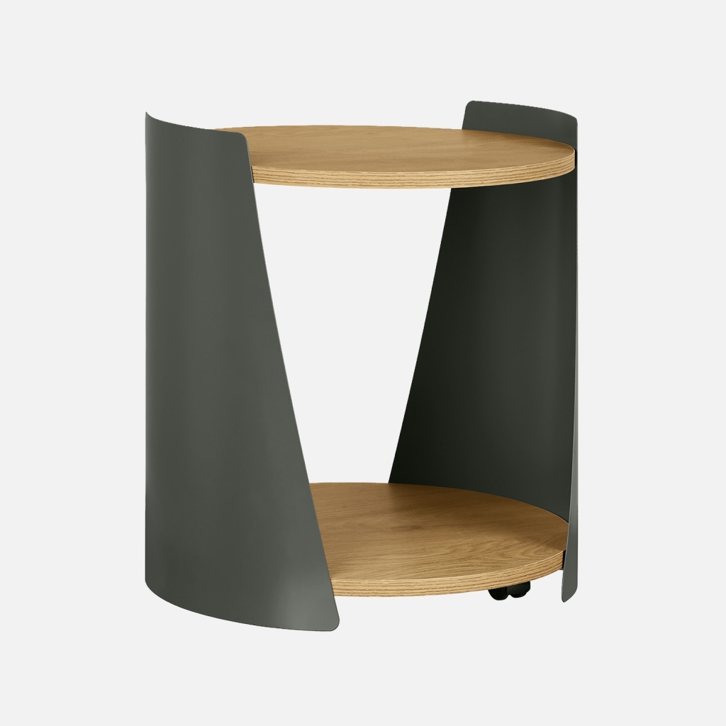 sweeek - Mesa auxiliar de metal y efecto madera, curvado con ruedas , Molto , 40x39x47