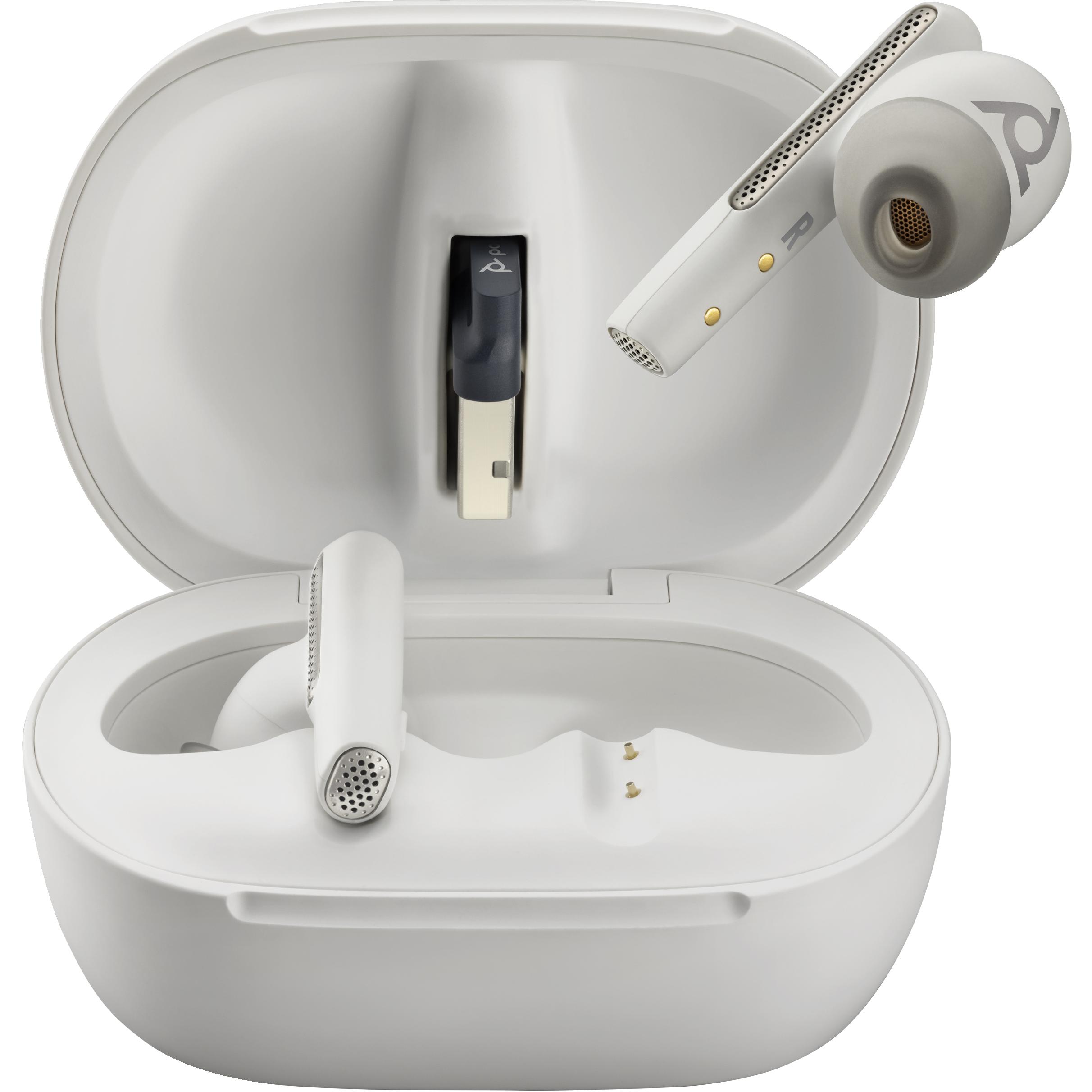 POLY Intrauriculares Voyager Free 60+ UC color Blanco Arena +Adaptador USB-A BT700 +Estuche de carga con pantalla táctil