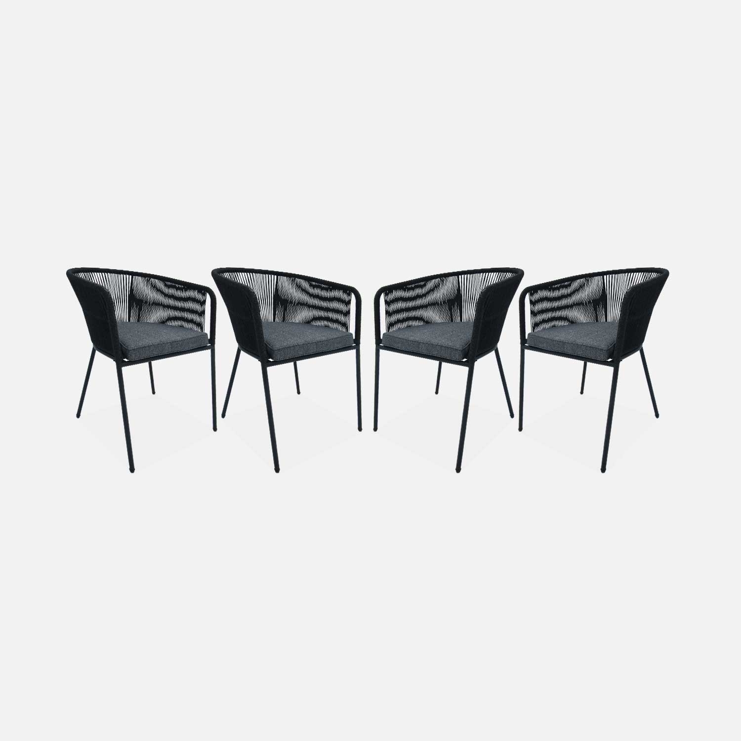 sweeek - Sillón de jardín de cuerda y acero galvanizado, set de 4 , Santos , 56x59x79