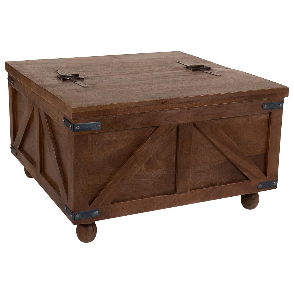 Wonderlust Deco - Mesa baúl de centro de madera marrón 76x76x45 Marrón 76x76x45h cm