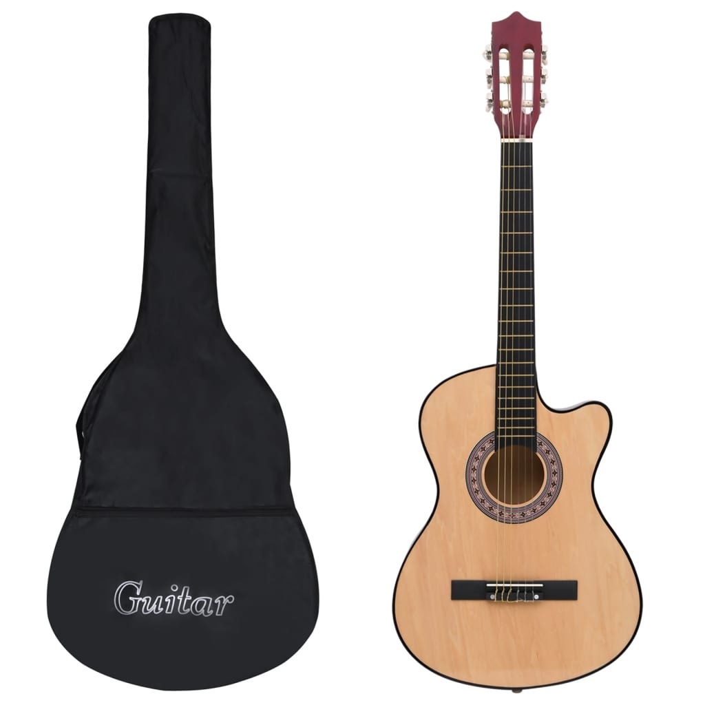 vidaXL Set Guitarra Acústica Occidental Cutaway 12 Piezas 6 Cuerdas 38" Músico Color Marrón claro,  Azul,  Negro y mas