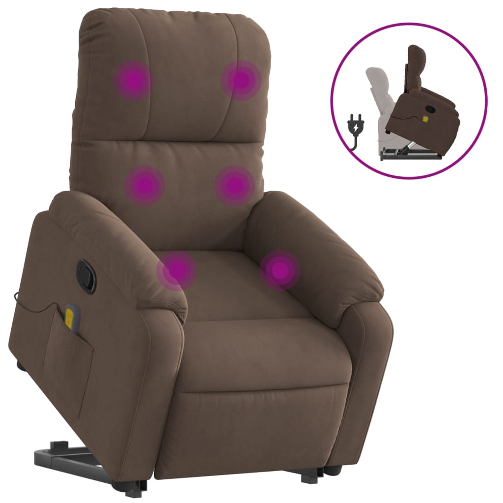 vidaXL Sillón reclinable de masaje elevable tela de microfibra marrón