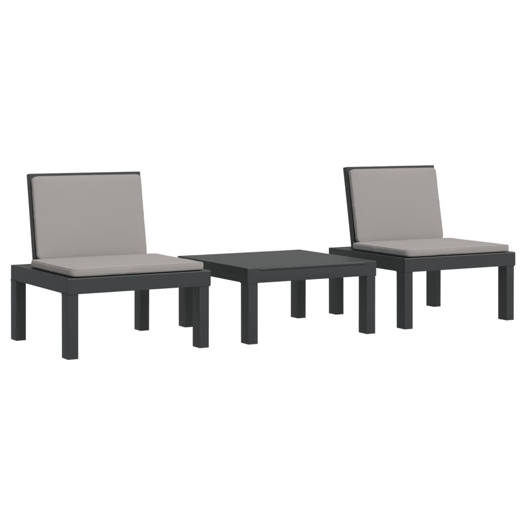 vidaXL Juego muebles de jardín 3 piezas y cojines PP gris en color Antracita/Blanco | acolchados duraderos para sofás de jardín terraza exterior