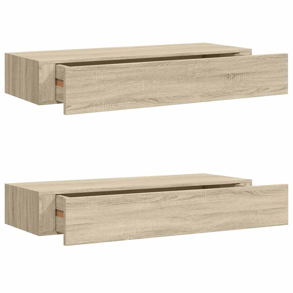 vidaXL Estantes de pared con cajón 2 uds MDF roble 60x23,5x10 cm