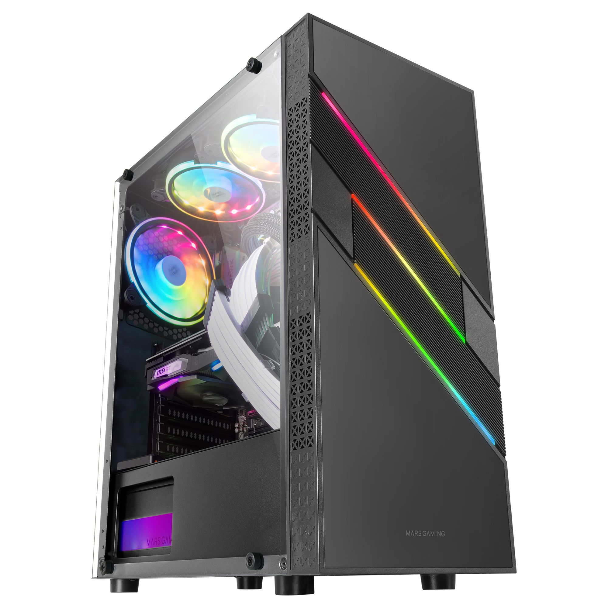 Mars Gaming MC-U3 Negro Caja PC Gaming ATX XL Frontal Triple ARGB Ventilador 12cm ARGB Ventana Crist