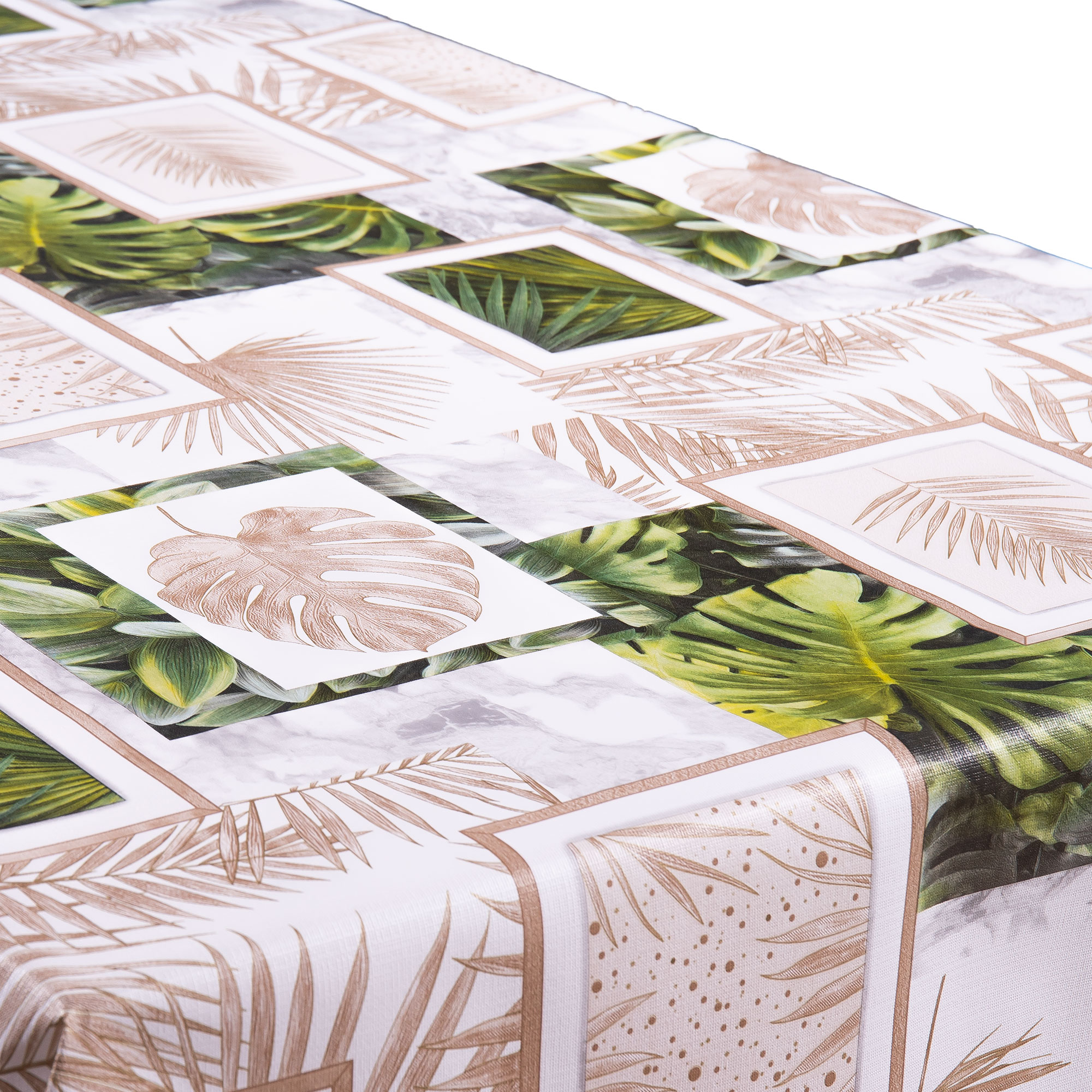 Cofan Rollo de Hule Mesa con Estampado Verde Tropical, Mantel de PVC Resistente, Fácil Limpieza, Adecuado para Interior y Exterior 1,40 x 25 m
