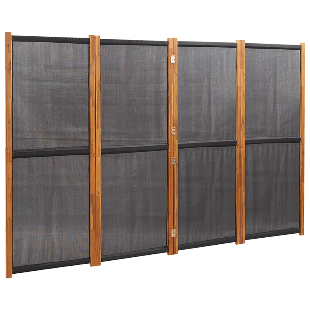 vidaXL Biombo divisor de 4 paneles negro 280x180 cm