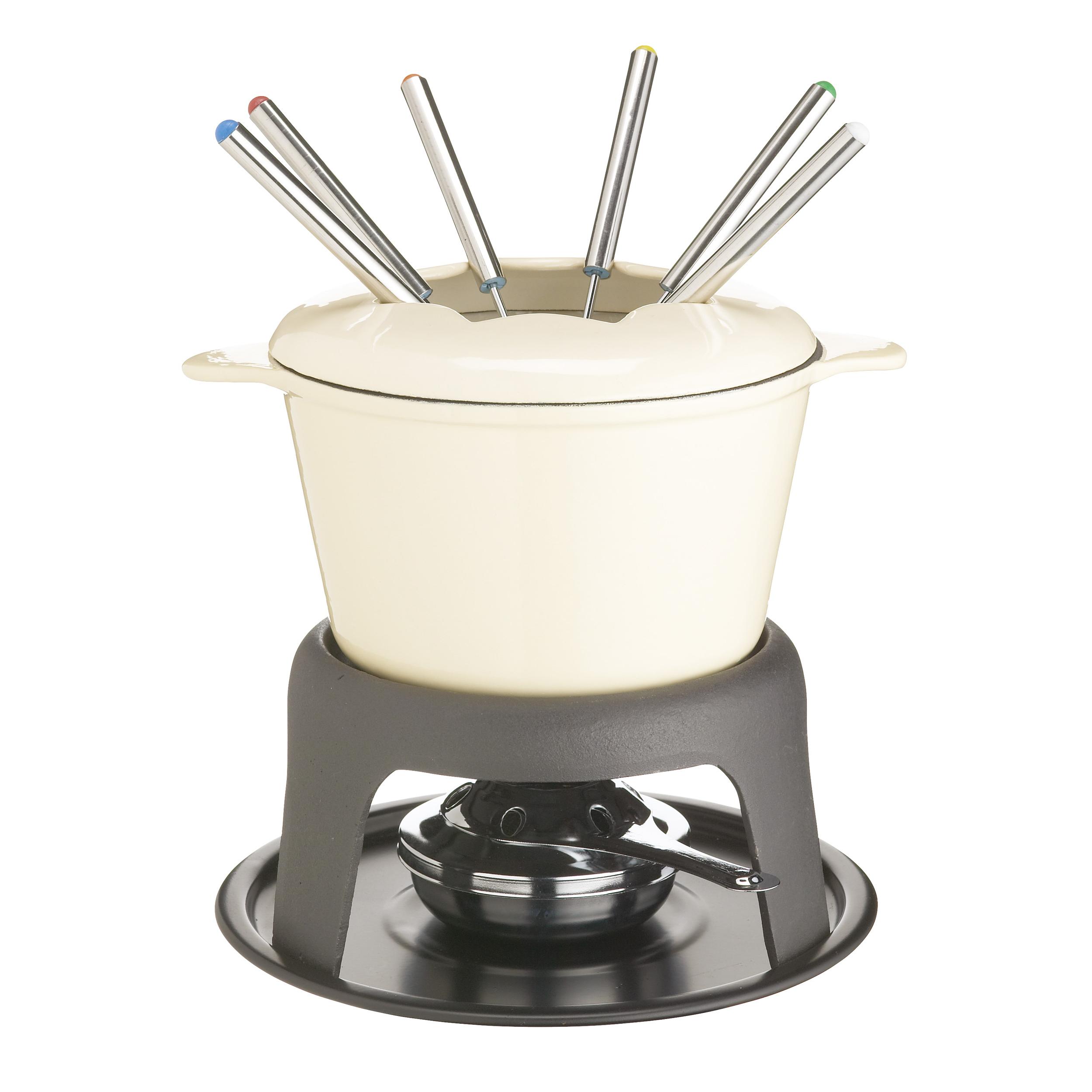 MasterClass Cast Iron Fondue Set for Chocolate, Cheese, Meat, Cream Color, 21x18 cm, 1 Set