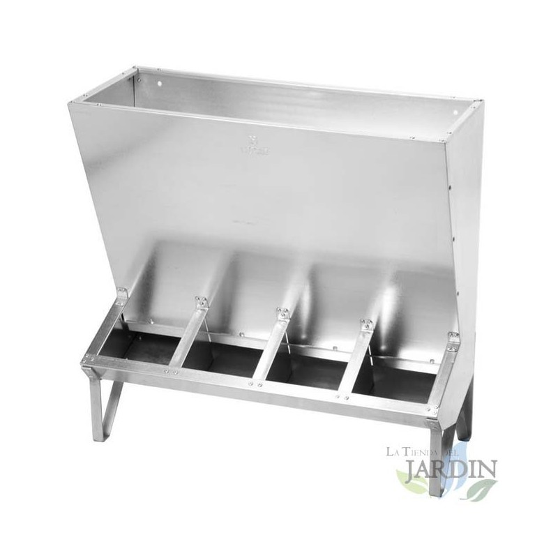 SUINGA Tolva Galvanizada para Cerdos 100 kg | Dispensador de Alimentos de 4 Huecos | Medidas 96 x 40 x 85 cm | Comedero para Ganado