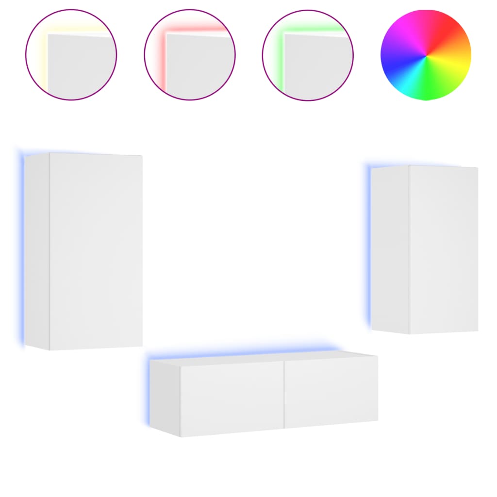 vidaXL Muebles de TV de pared con luces LED 3 piezas, Mueble de Salon, Mueble TV, Mueble TV salon, Mesa de TV, Mueble tele