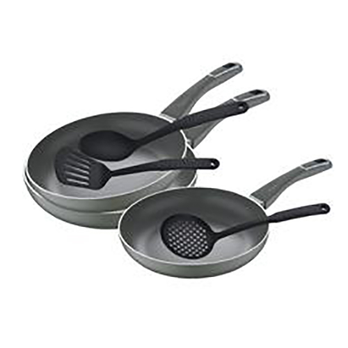 Juego de sartenes (20,24 y 28 cm) SAN IGNACIO Trebol de aluminio prensado y set de utensilios de cocina en nylon
