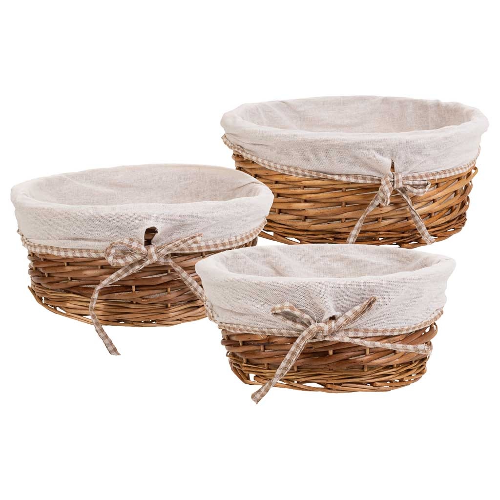 WANDERLUST DECO Set 3 Cestos Mimbre Forrado para Almacenamiento y Organización de Lavandería