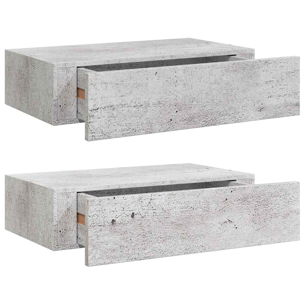 vidaXL Estante de pared con cajón 2 uds MDF gris hormigón 40x23,5x10cm